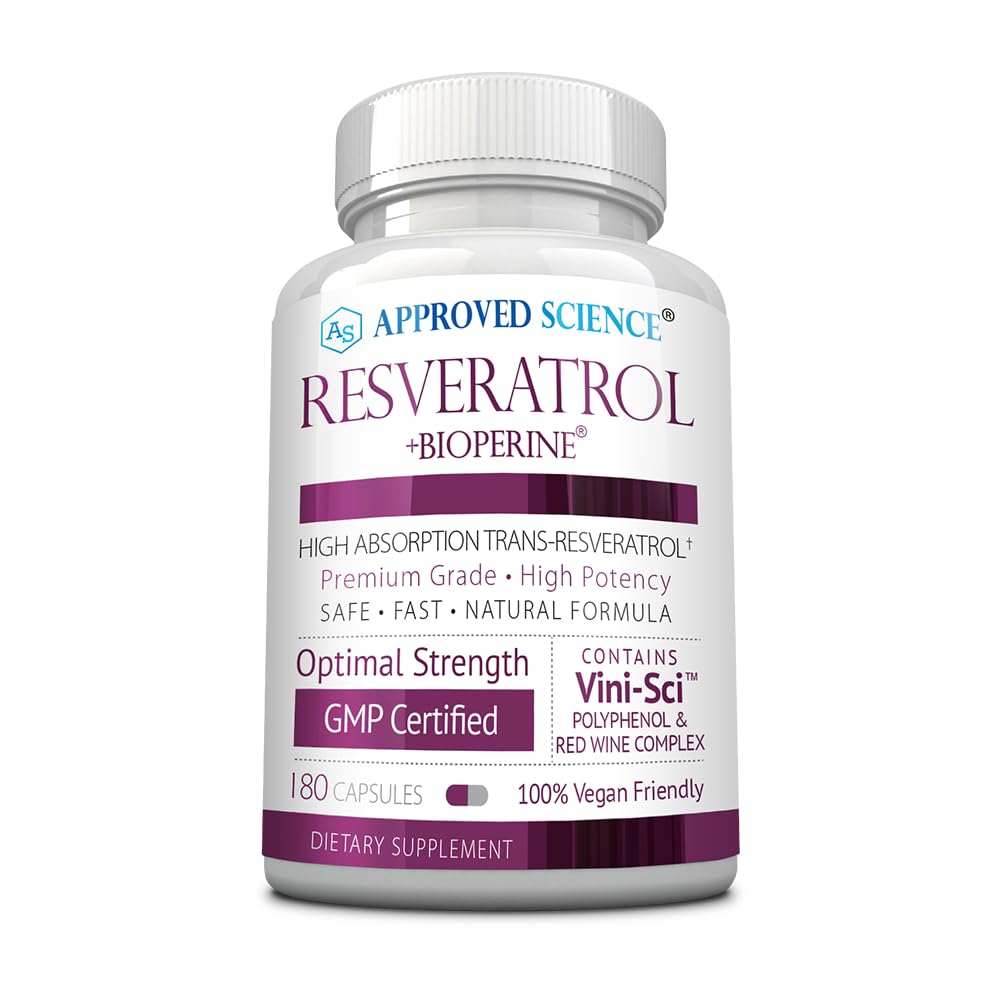 Approved Science® Resveratrol Supplement - 1000mg Trans-Resveratrol with 250mg Polyphenols & 98% Purity - Enhanced with Bioperine® - 180 Vegan Capsules - Antioxidant Support for Heart Health & Anti-Aging - Perfect for Daily Wellness Routine