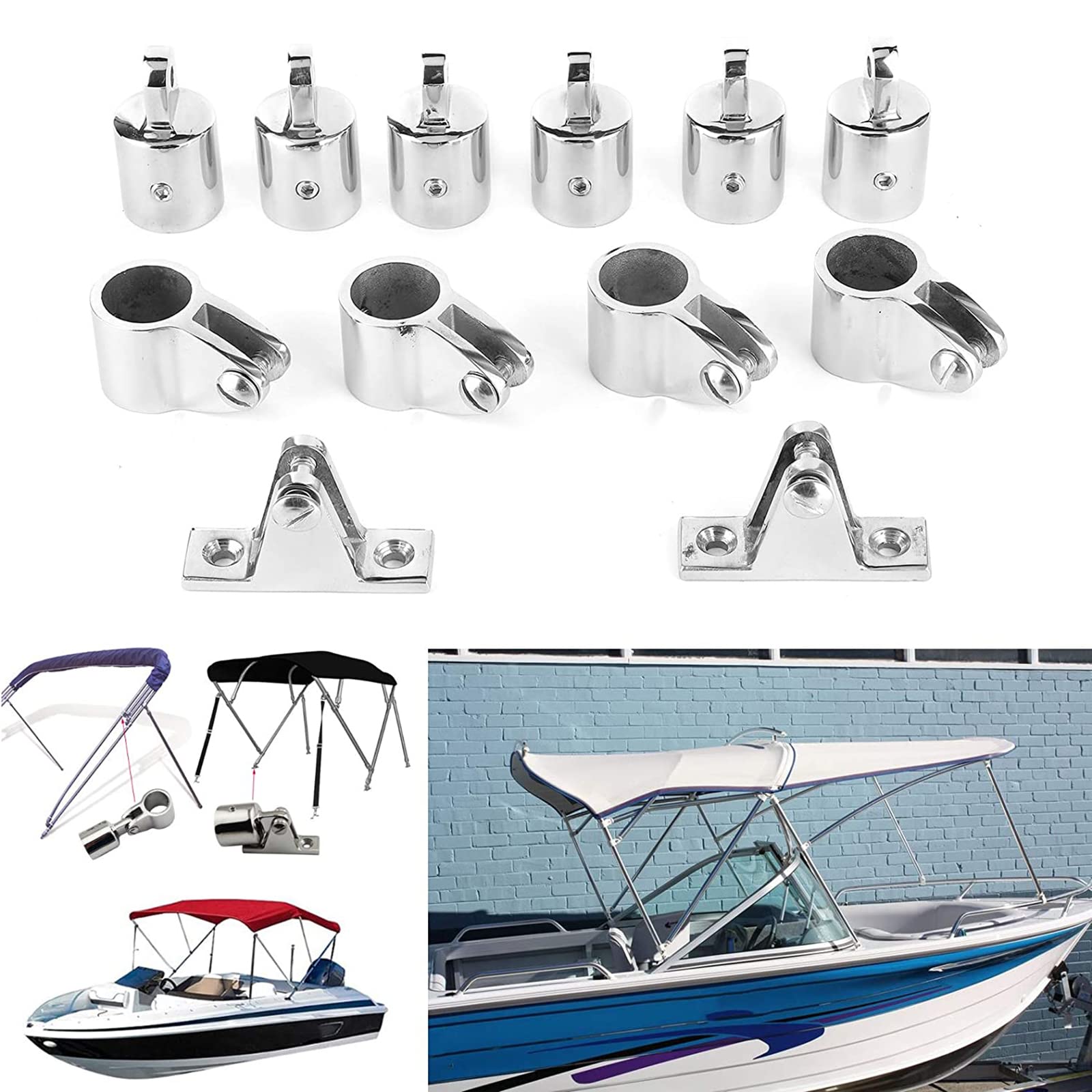 16 PCS 316 Stainless Steel Bimini Top Boat Hinge & Slide Eye Fitting - Universal Deck Hardware for Boats & Marine Accessories | Perfect for Bimini Top Installation, Deck Repair & Marine Upgrades