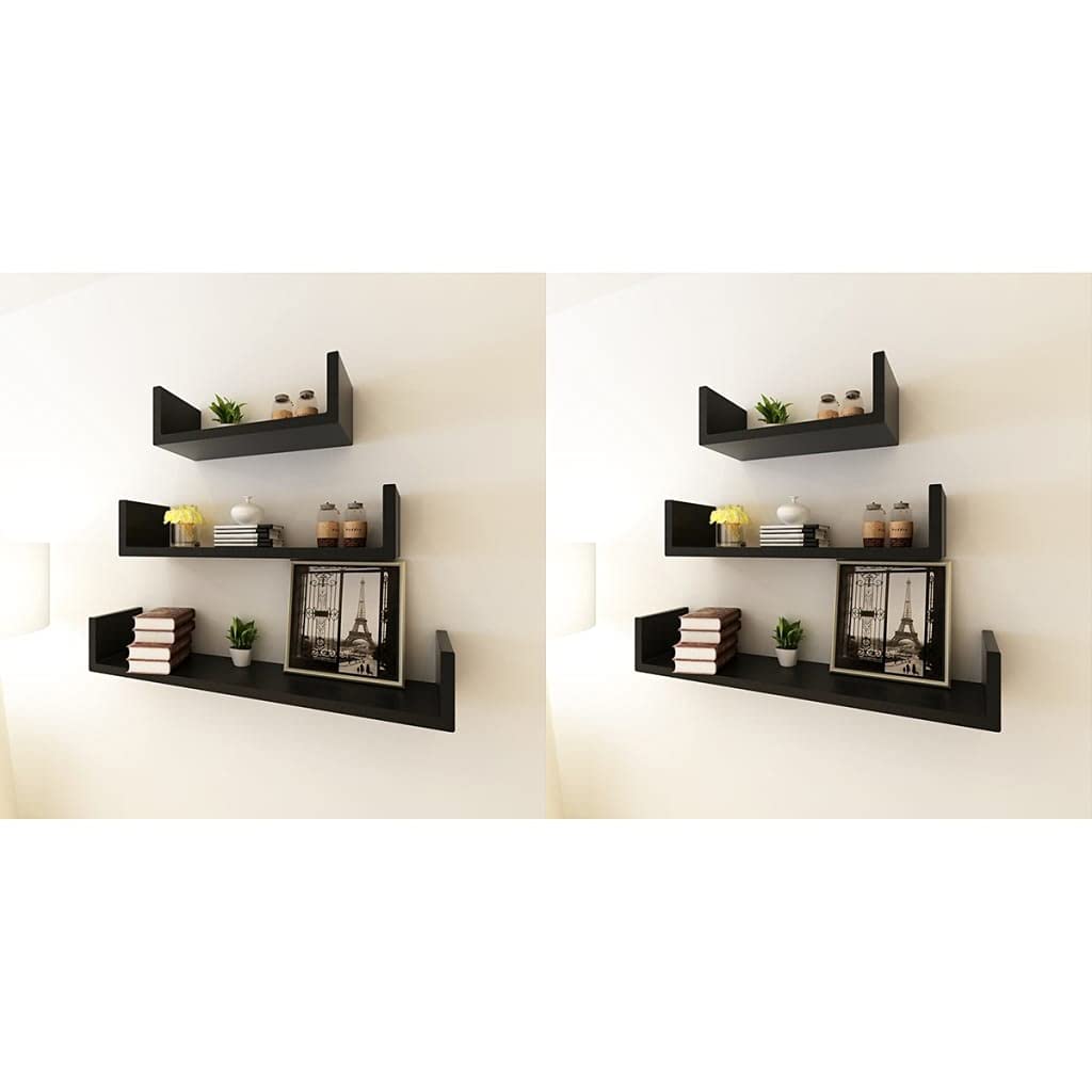 ZQQLVOO 6-Pack Black Wall Mounted Storage Shelves - Modern Elegant Floating Shelves for Bathroom, Bedroom, Living Room, Kitchen & Office - Perfect for Organizing Toiletries, Books, Decor & Kitchen Supplies