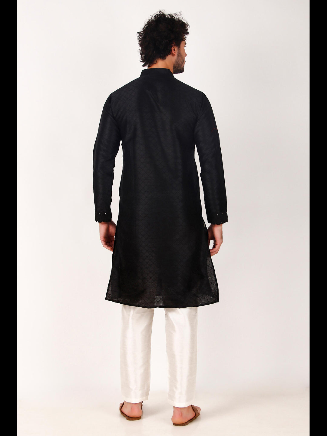 Black Kurta Pajama with Mirror Embroidery - Traditional Indian Ethnic Wear for Men - Perfect for Weddings, Festivals & Cultural Events