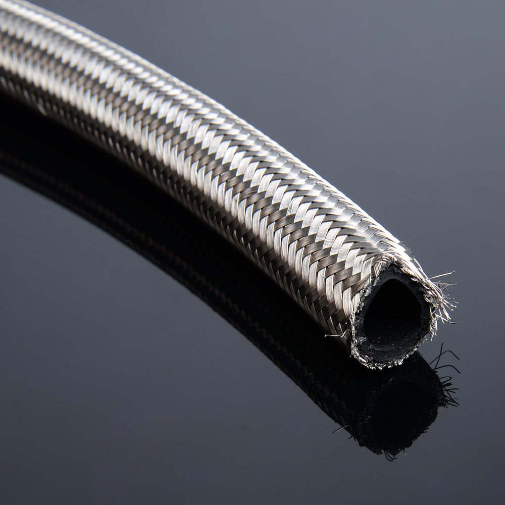 PIT66 AN10 16.4Ft Stainless Steel & Nylon Braided Fuel Line Hose Kit with Fitting Adapters (21mm OD, 14mm ID) - High Performance for Automotive, Marine & Industrial Fuel Systems