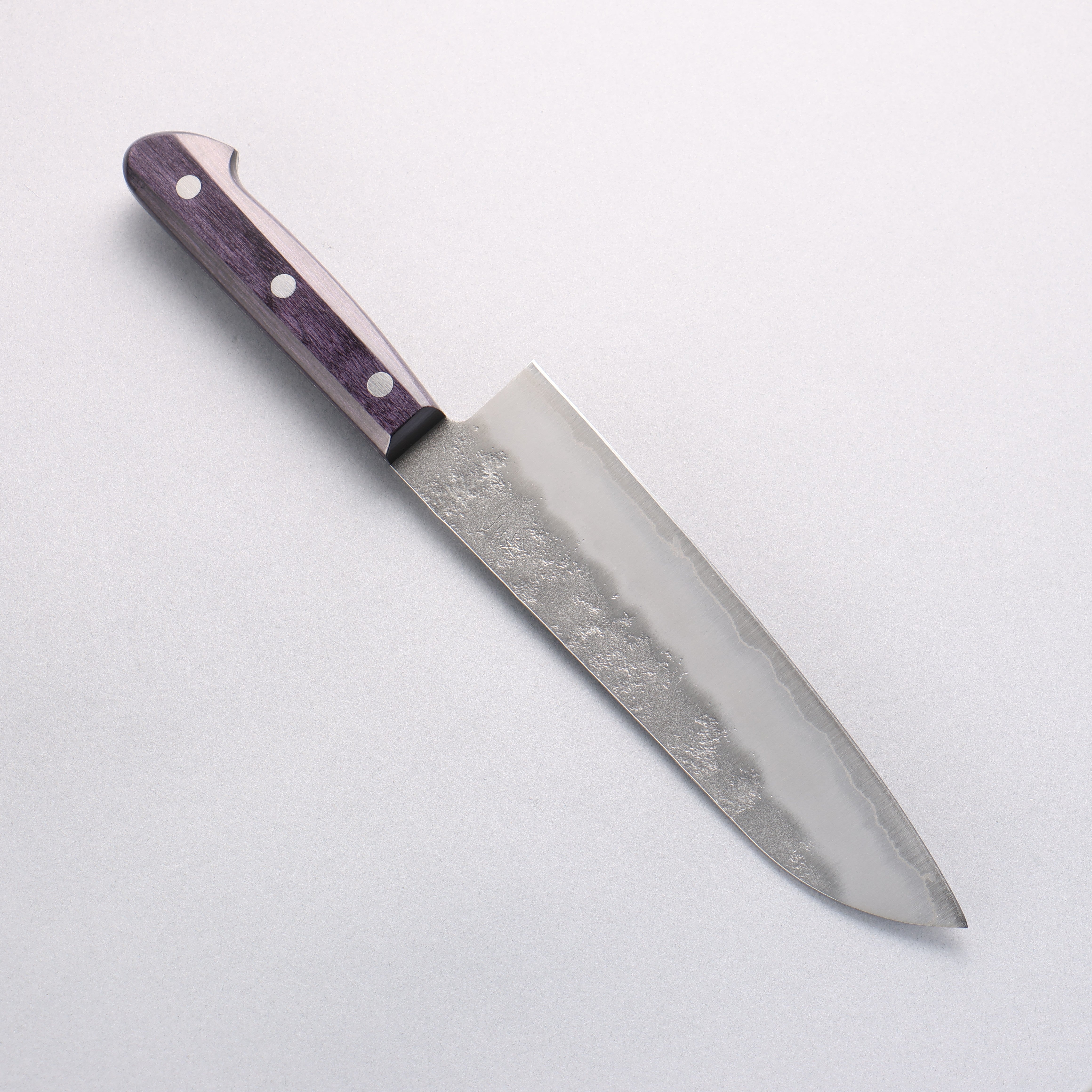 Premium Seisuke Budou Silver Steel No.3 Nashiji Santoku Knife 180mm with Purple Pakka Wood Handle - Japanese Chef Knife for Slicing, Dicing & Chopping Vegetables, Meat & Fish