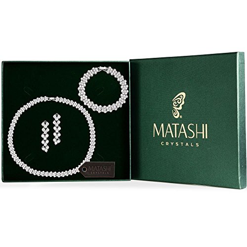 Matashi Rhodium Plated Cubic Zirconia (CZ) Jewelry Set for Women - Elegant Earrings, Bracelet & Necklace Set | Perfect for Parties, Weddings & Special Occasions