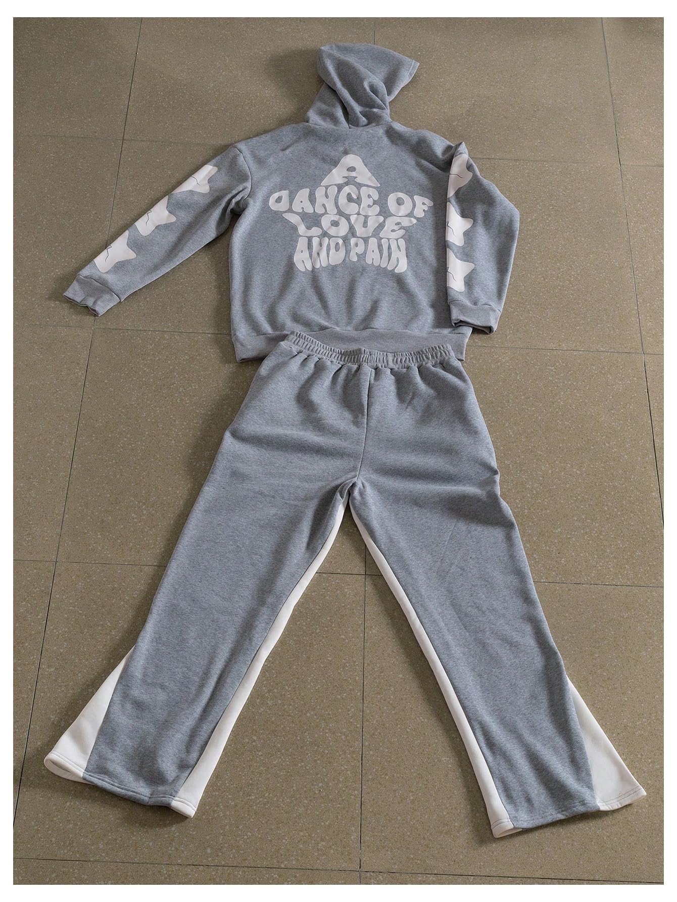 Men's 2-Piece Sweatsuit Set - Long Sleeve Star Print Hoodie & Y2K Stacked Sweatpants | Casual Loungewear for Gym, Streetwear & Winter Comfort