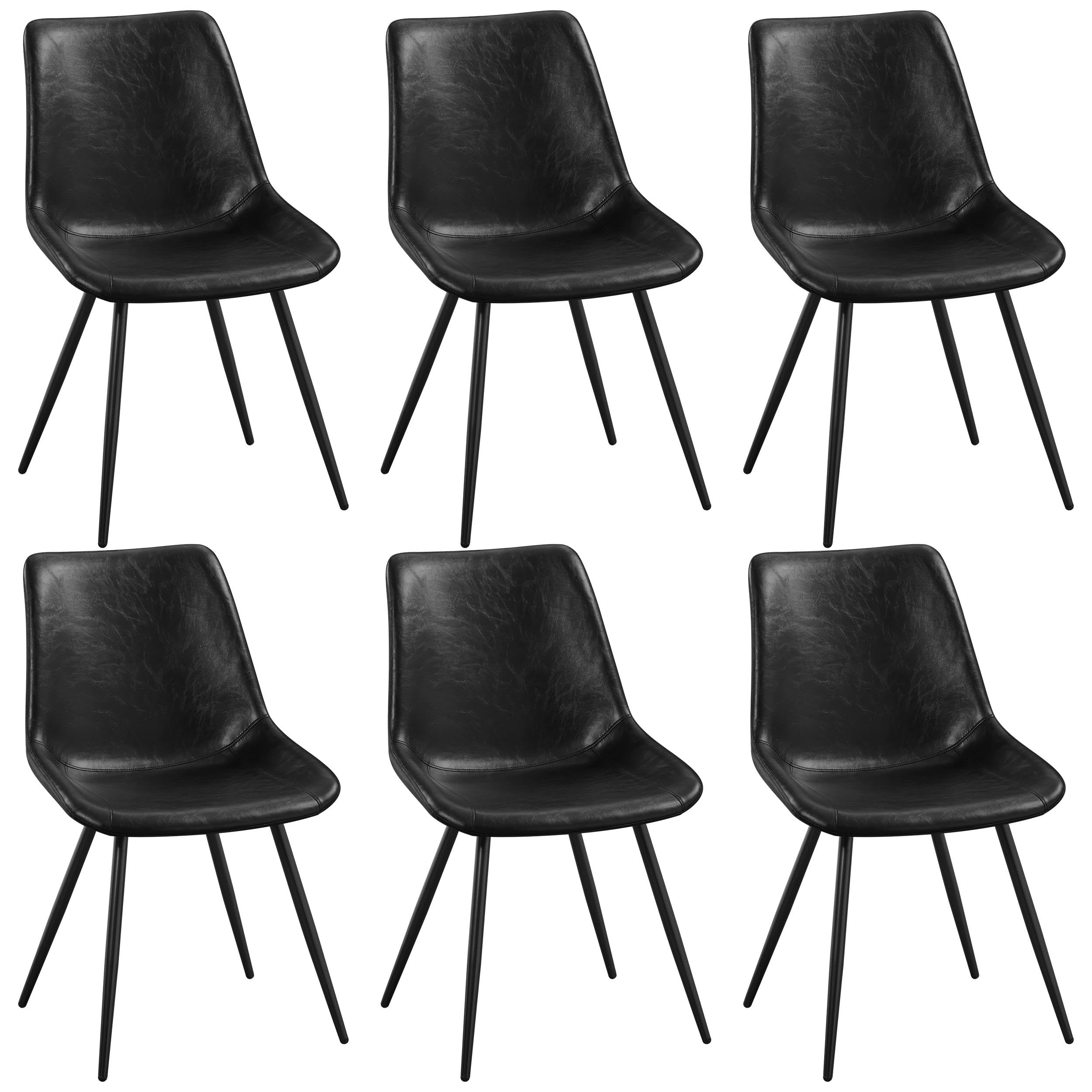 Yaheetech Mid Century Modern Dining Chairs Set of 6 - Black Faux Leather Upholstered Kitchen Chairs with Metal Legs - Perfect for Dining Room, Kitchen, Restaurant & Home Decor