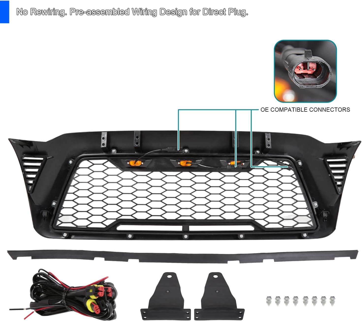 2005-2011 Toyota Tacoma Front Grille Replacement - Matte Black Mesh Grille with LED Lights | Upgrade Your Truck's Style & Visibility for Off-Road Adventures
