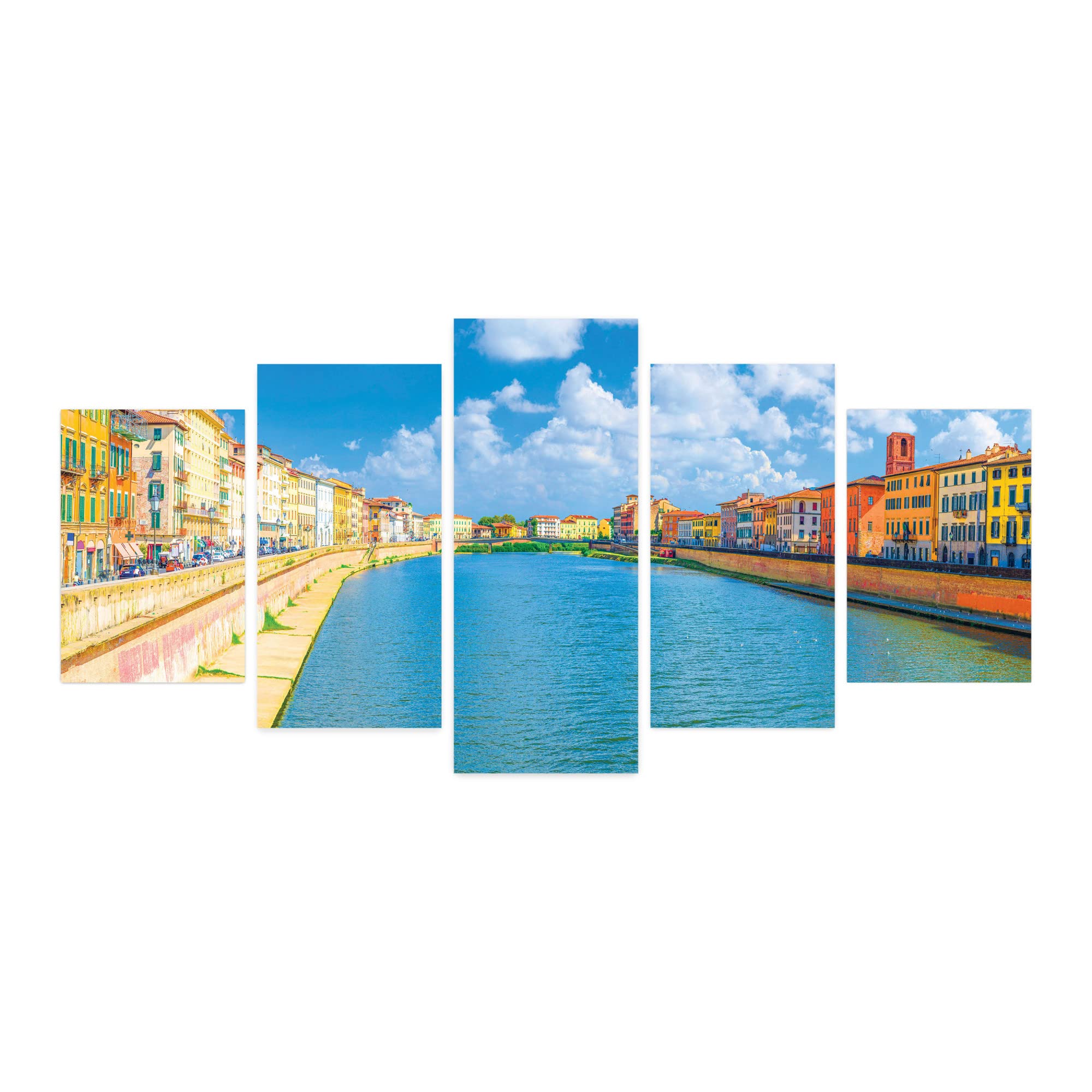 Ambesonne 5-Panel Acrylic Glass Wall Art - Tuscany Italy Scenery with River, Pisa Town & Cloudy Horizon - 60