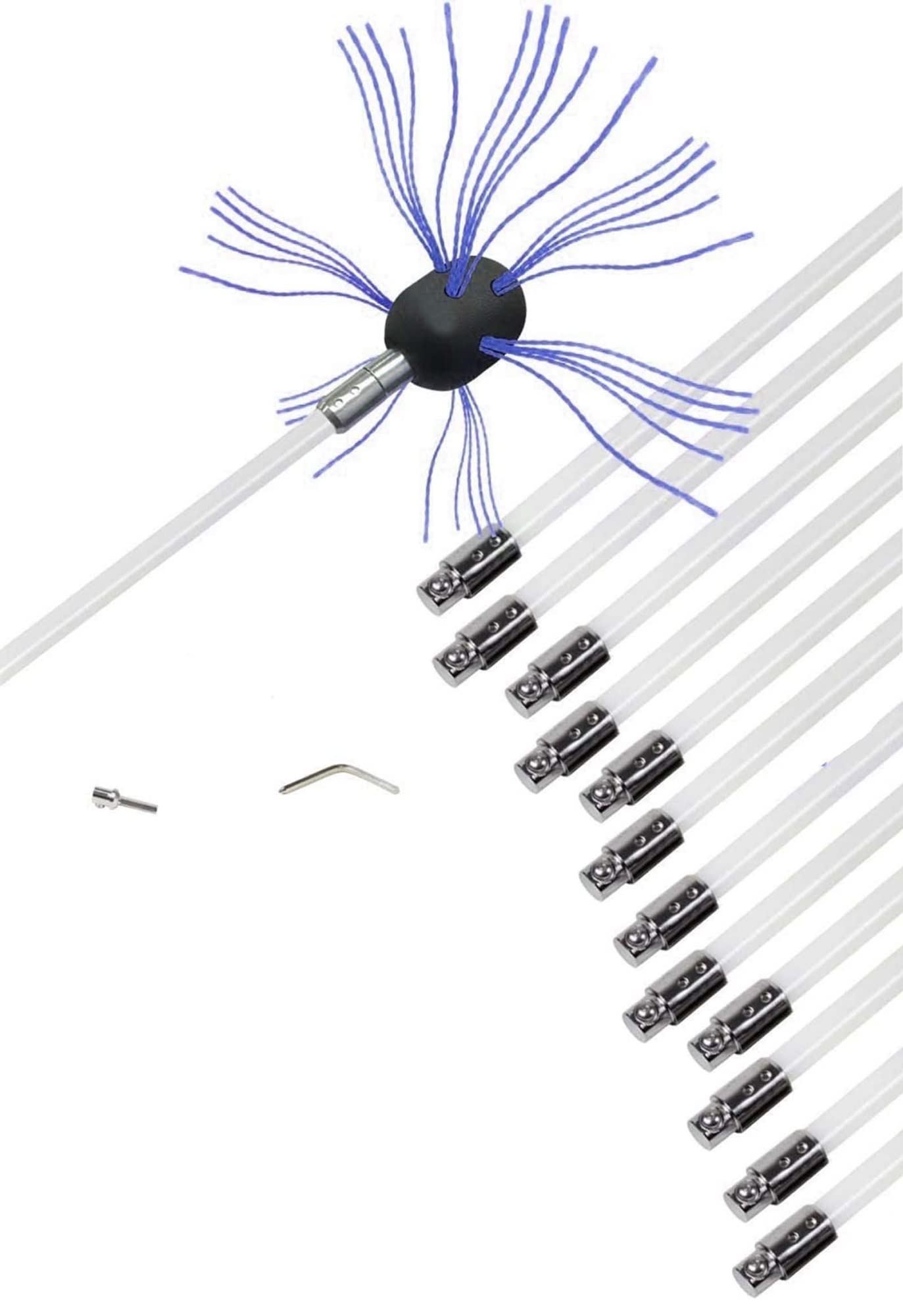 6/8/10/12 FT Flexible Nylon Chimney Cleaning Brush Kit with Extension Rods - Rotating Fireplace Sweep Tool Set for Wood Stove, Pellet Stove & Fireplace Maintenance (Perfect for Homeowners & Professional Chimney Sweeps)