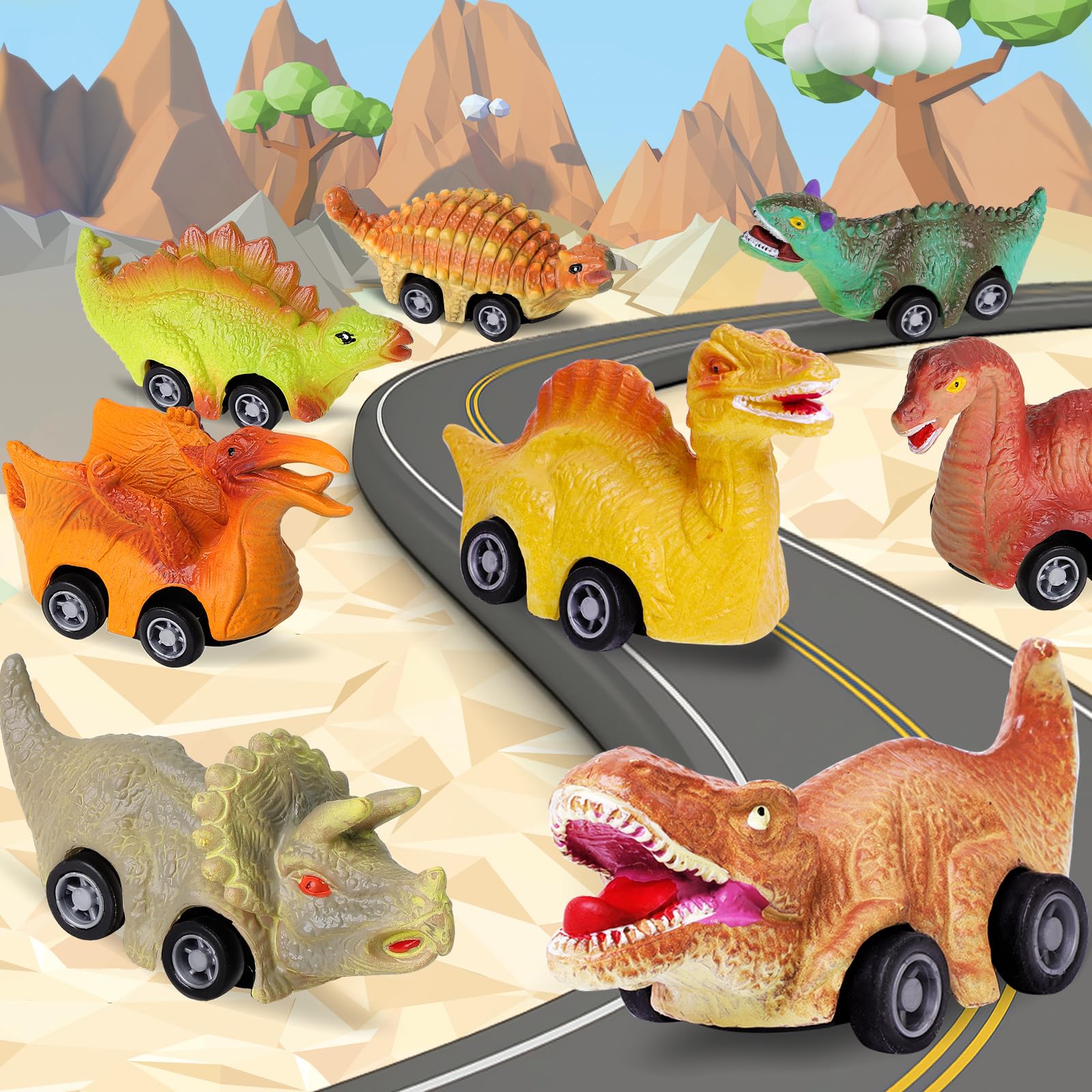 8 Pack Easter Eggs with Pull Back Dinosaur Cars - Fun Dinosaur Toys Inside for Kids & Toddlers - Perfect for Easter Basket Stuffers, Classroom Prizes, Easter Egg Hunts & Birthday Party Favors