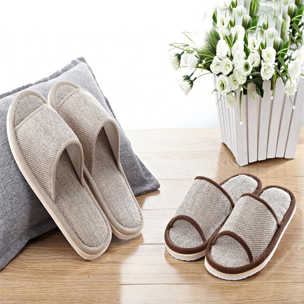 Ciieeo Cotton Linen Slippers for Men & Women - 2 Pairs Breathable Open Toe House Shoes (26cm) - Soft Home & Hotel Slippers for Indoor Comfort, Spa Relaxation and Guest Use