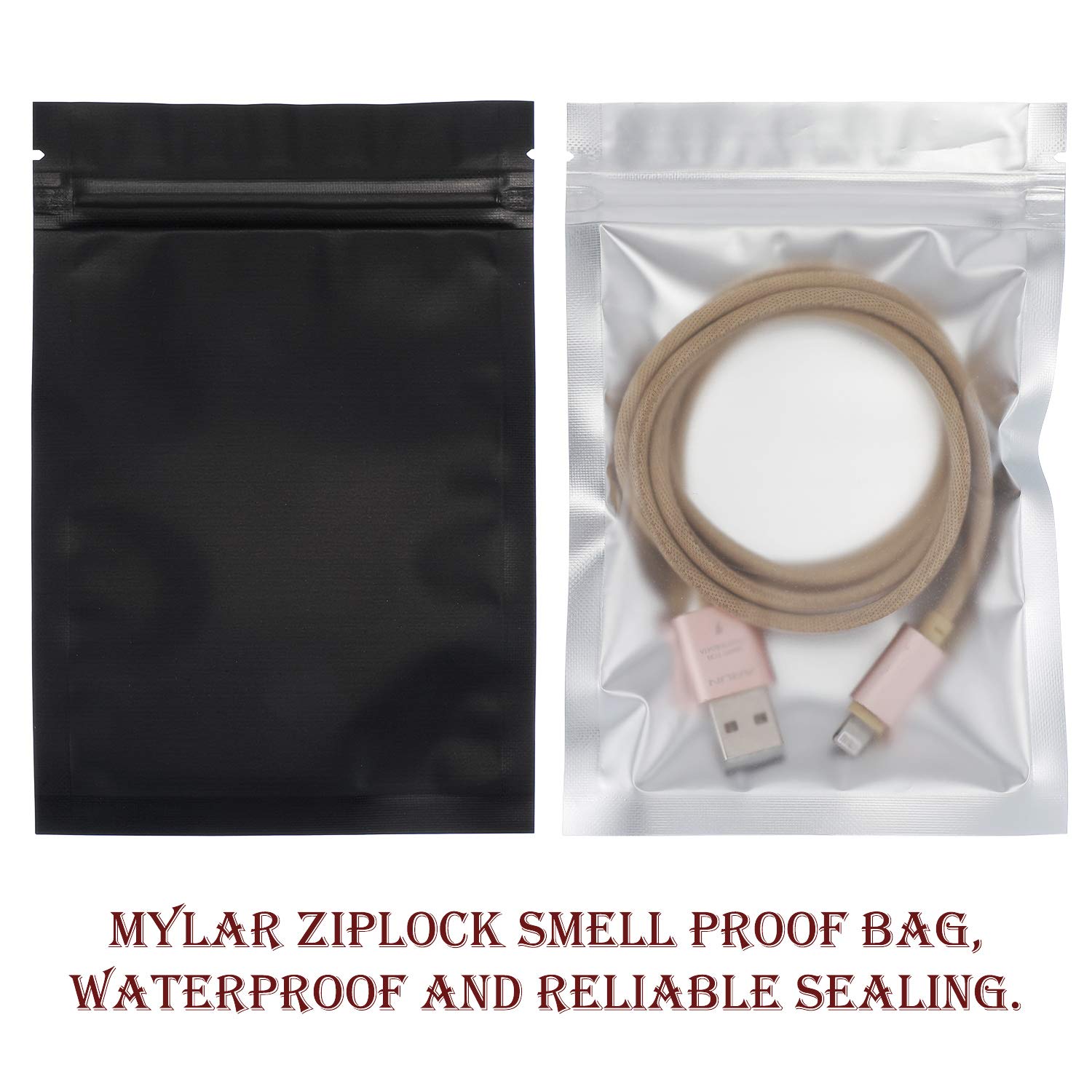 Blulu 100 Pack Black Resealable Smell Proof Mylar Bags 3.3