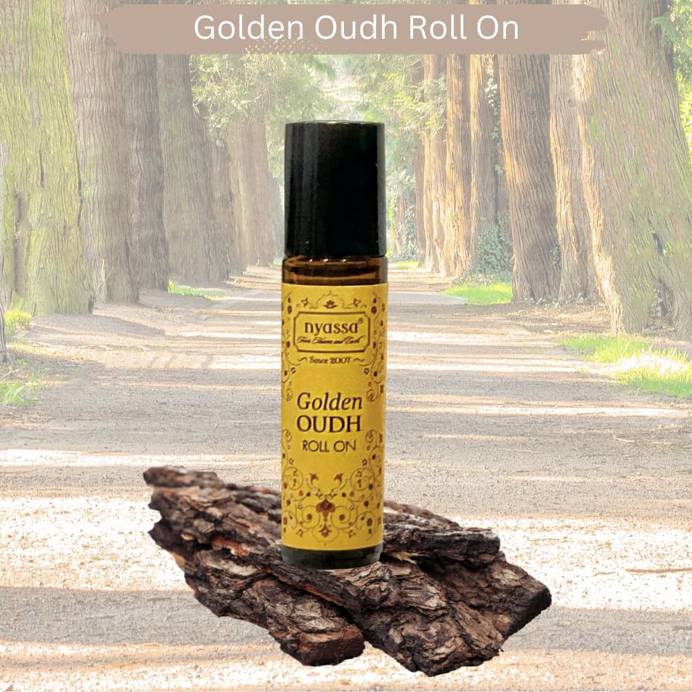 Nyassa Golden Oudh Roll-On Perfume Oil 10ml - Premium Blend with Jojoba & Fragrance Oils - Long-Lasting Scent for Women & Men - Perfect for Daily Wear, Special Occasions & Gift Giving
