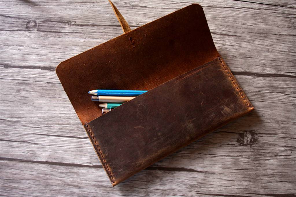 Personalized Brown Leather Pencil Pouch Bag - Premium Pen Holder for School, Office & Travel - Perfect Gift for Students & Professionals