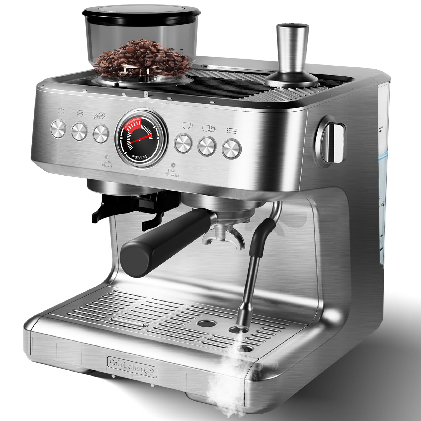 Professional 20 Bar Espresso Coffee Machine with Built-in Grinder & Milk Frother, 2.8L Water Tank, 15 Grinding Settings - Perfect for Home Baristas Making Espresso, Cappuccino & Latte | Ideal for Kitchen Countertops, Office Break Rooms & Small Cafés