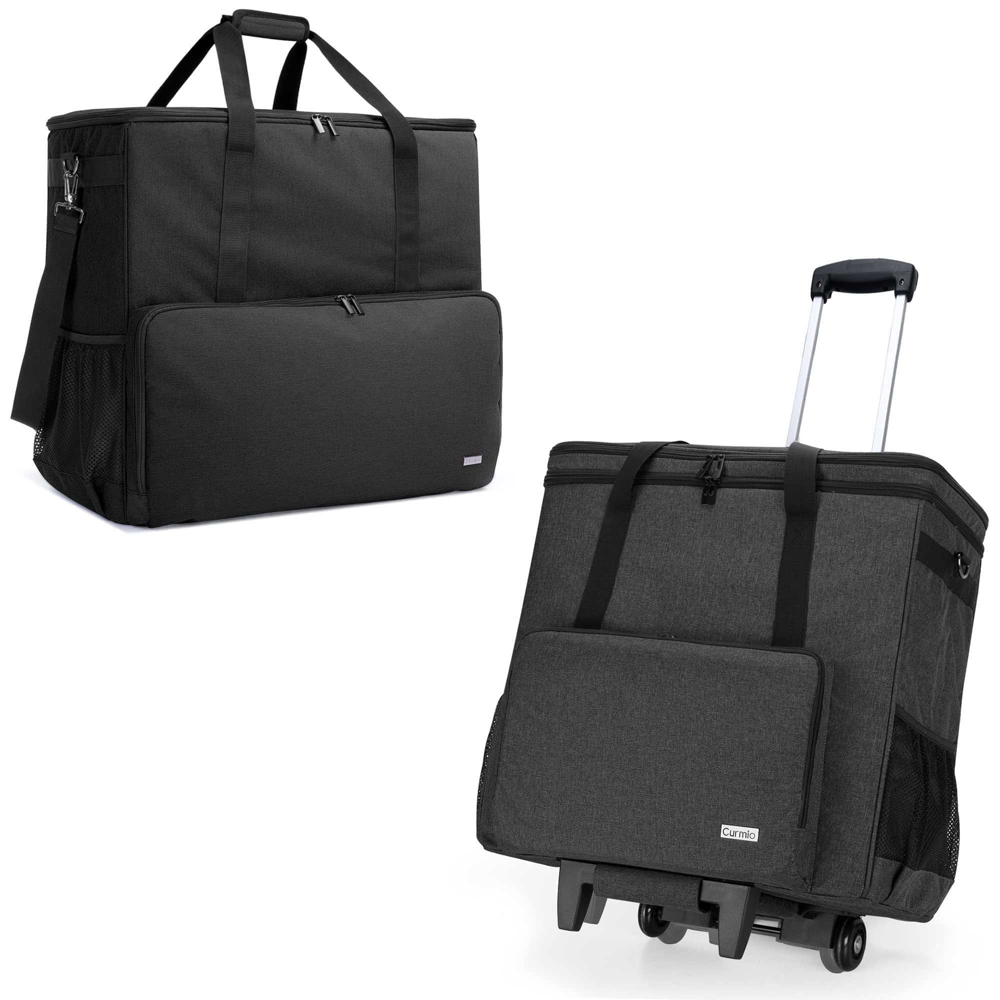 CURMIO Rolling Desktop Computer Travel Bag with Wheels - Double Layer PC Tower Carrying Case with Detachable Dolly for PC Chassis, Keyboard & Mouse - Patented Design for Office, Gaming & Business Travel