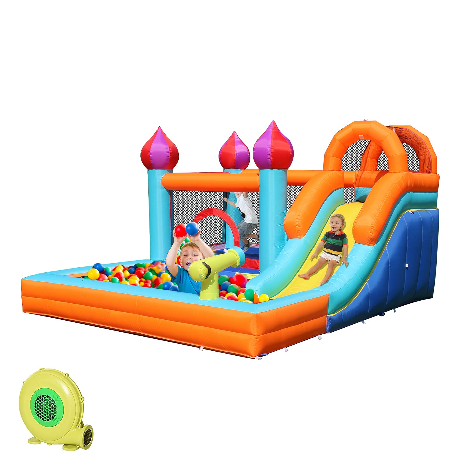 WelandFun Inflatable Water Slide Park with Splash Pool, Climbing Wall & Bounce House - Outdoor Backyard Water Play Set for Kids Birthday Parties, Summer Fun, Family Gatherings
