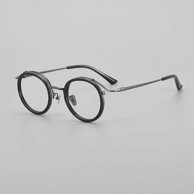 Stylish Unisex Black Titanium Acetate Round Eyeglasses Frame 6016 - Lightweight & Durable for Work, Reading & Fashion Accessories