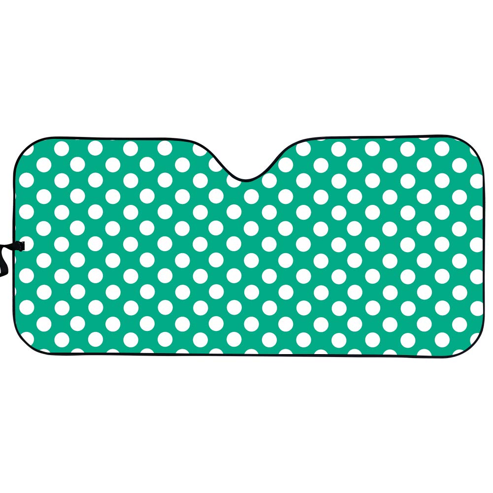Green Polka Dot Auto Windshield Sun Shade for Car, SUV & Truck - Double Bubble Foil Jumbo Folding Accordion Sunshade - UV Protection & Heat Reduction - Perfect for Summer Parking & Road Trips