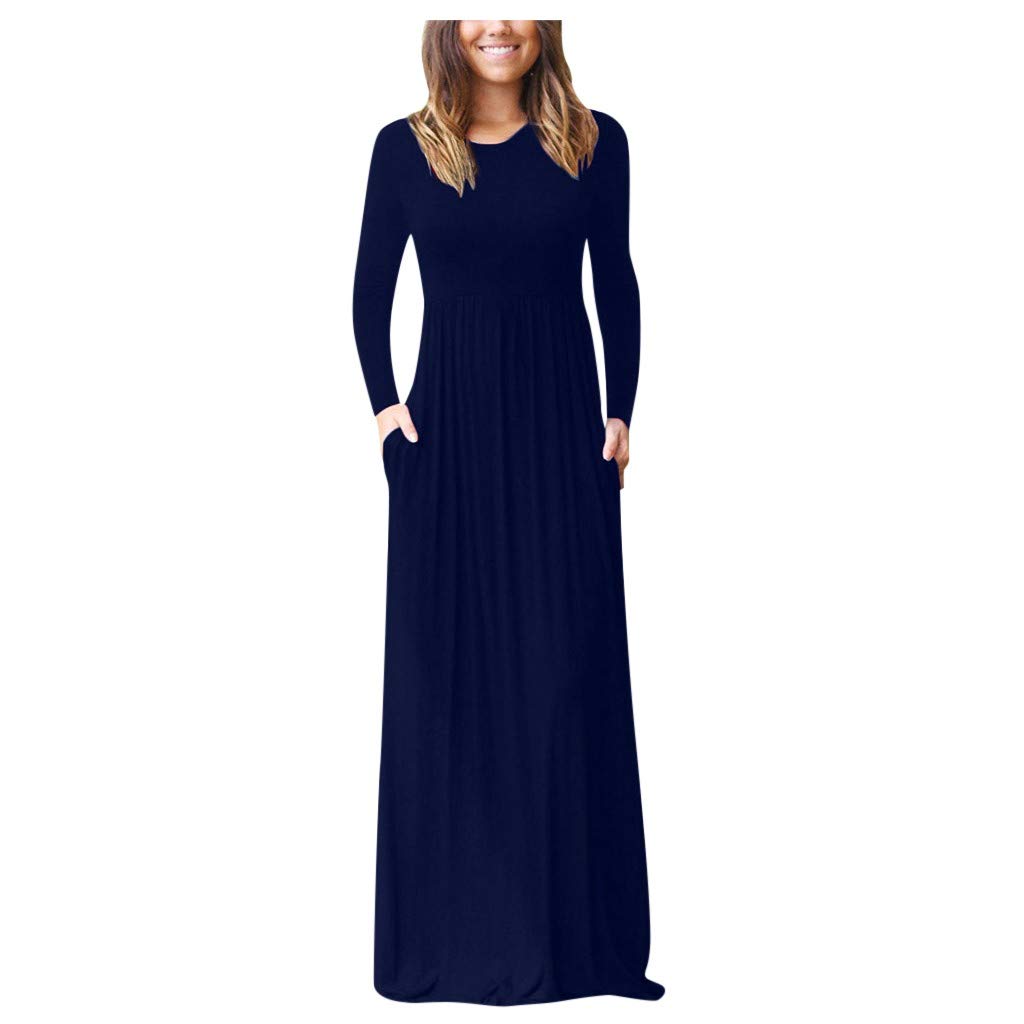 Women's Casual Long Sleeve Round Neck Solid Color Tank Maxi Dress - Perfect for Beach Coverups, Summer Outfits & Boho Style