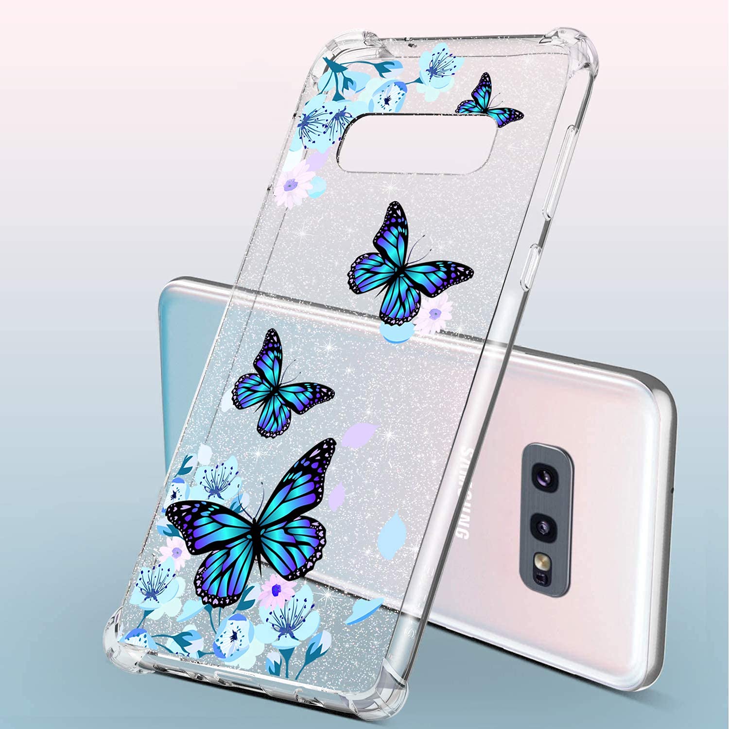 Sparkly Glitter Phone Case for Samsung Galaxy S10E - Bling Luxury Protective Cover with Flower & Butterfly Design, Slim Fit Shockproof Bumper for Women & Girls | Perfect for Parties, Daily Use & Gift Giving