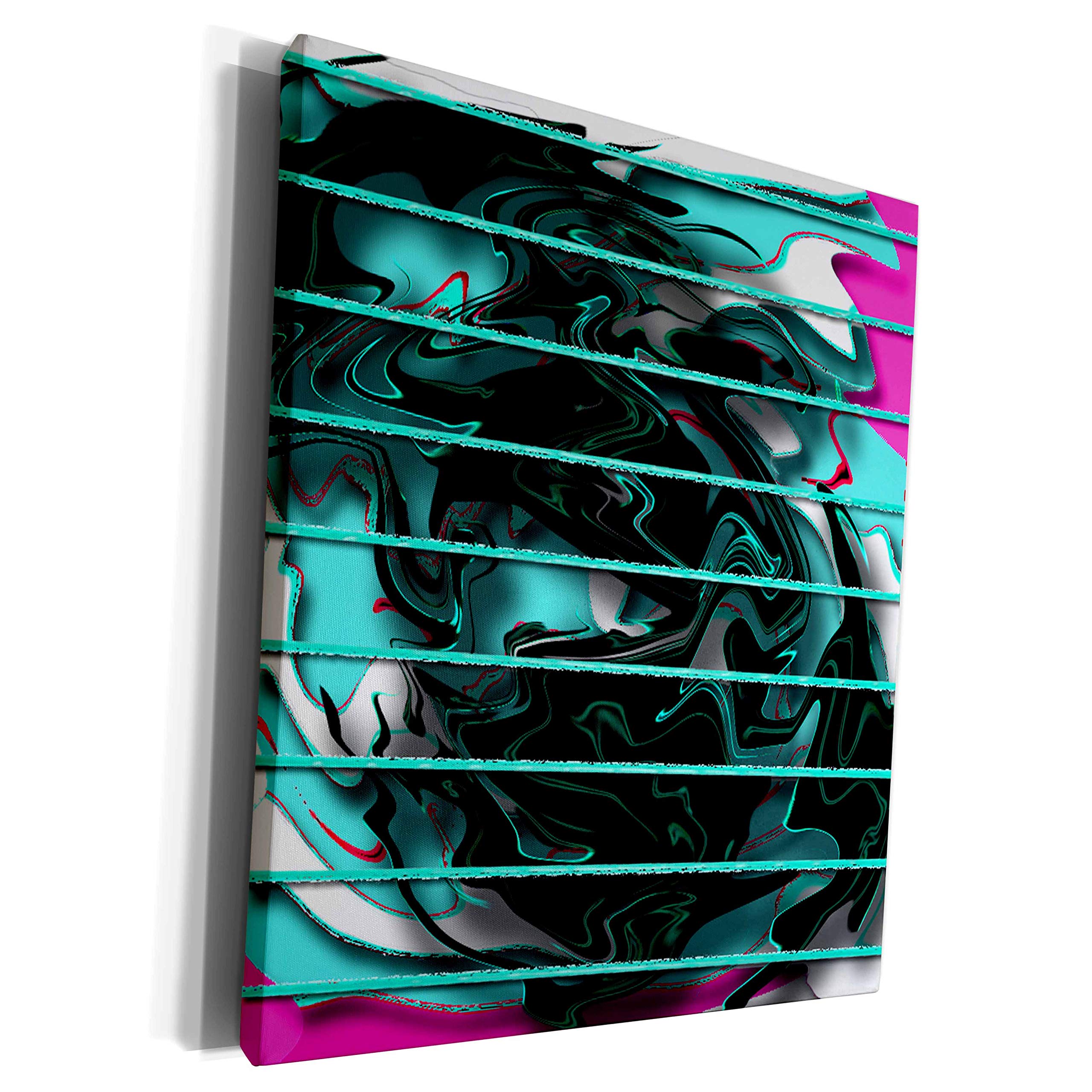 3D Rose Plastic Teal Stripes Abstract Art Print - Premium Museum Grade Canvas Wall Decor (16x16 Inches) for Living Room, Bedroom & Office Decor