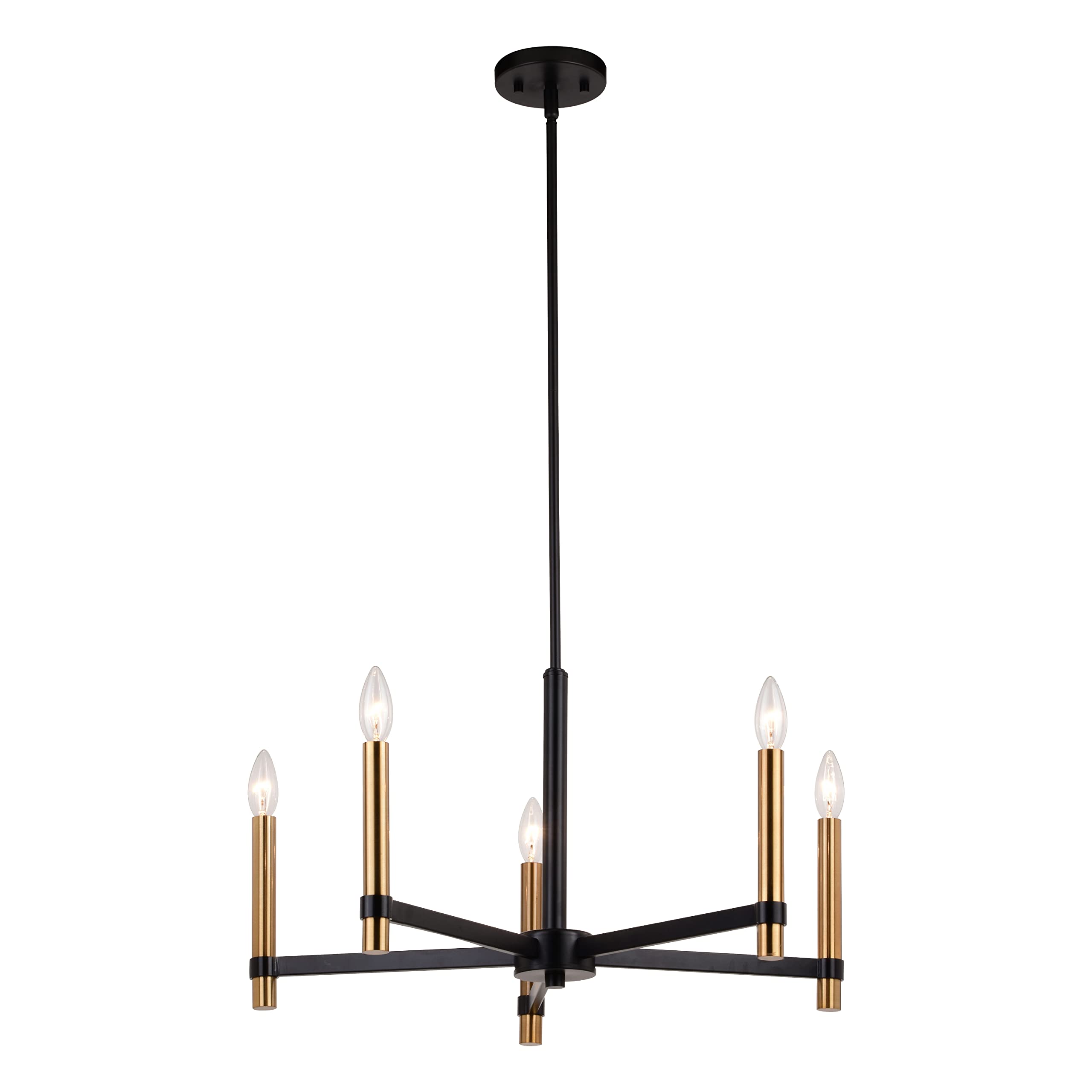 VAXCEL 5-Light Black and Brass Contemporary Candle Chandelier for Dining Room, Bedroom, or Entryway - Elegant Modern Lighting Fixture