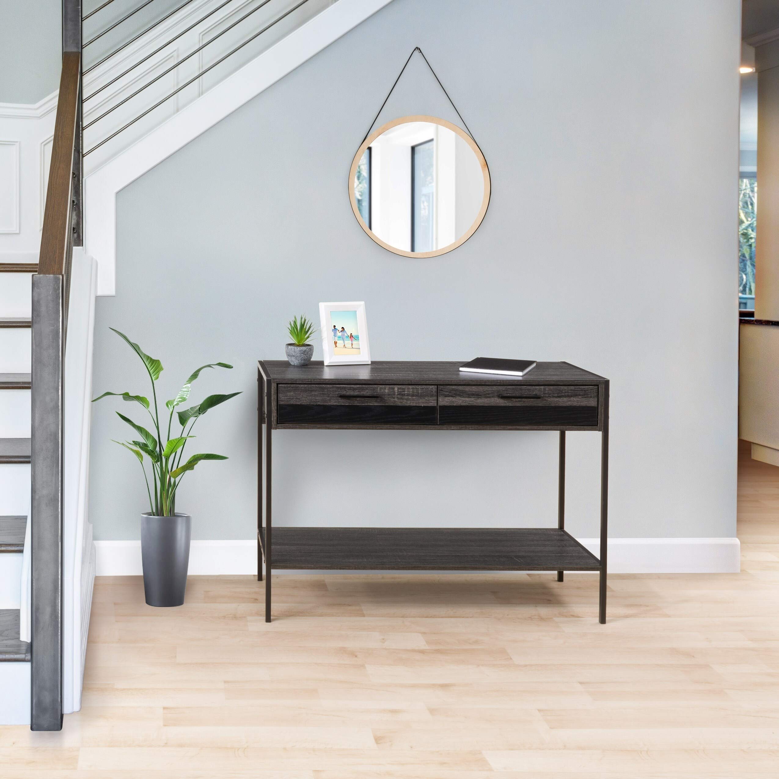 Distressed Carbon Gray Entryway Table - Rustic Wood Console Table for Hallway, Living Room & Foyer - Perfect for Storage & Home Decor