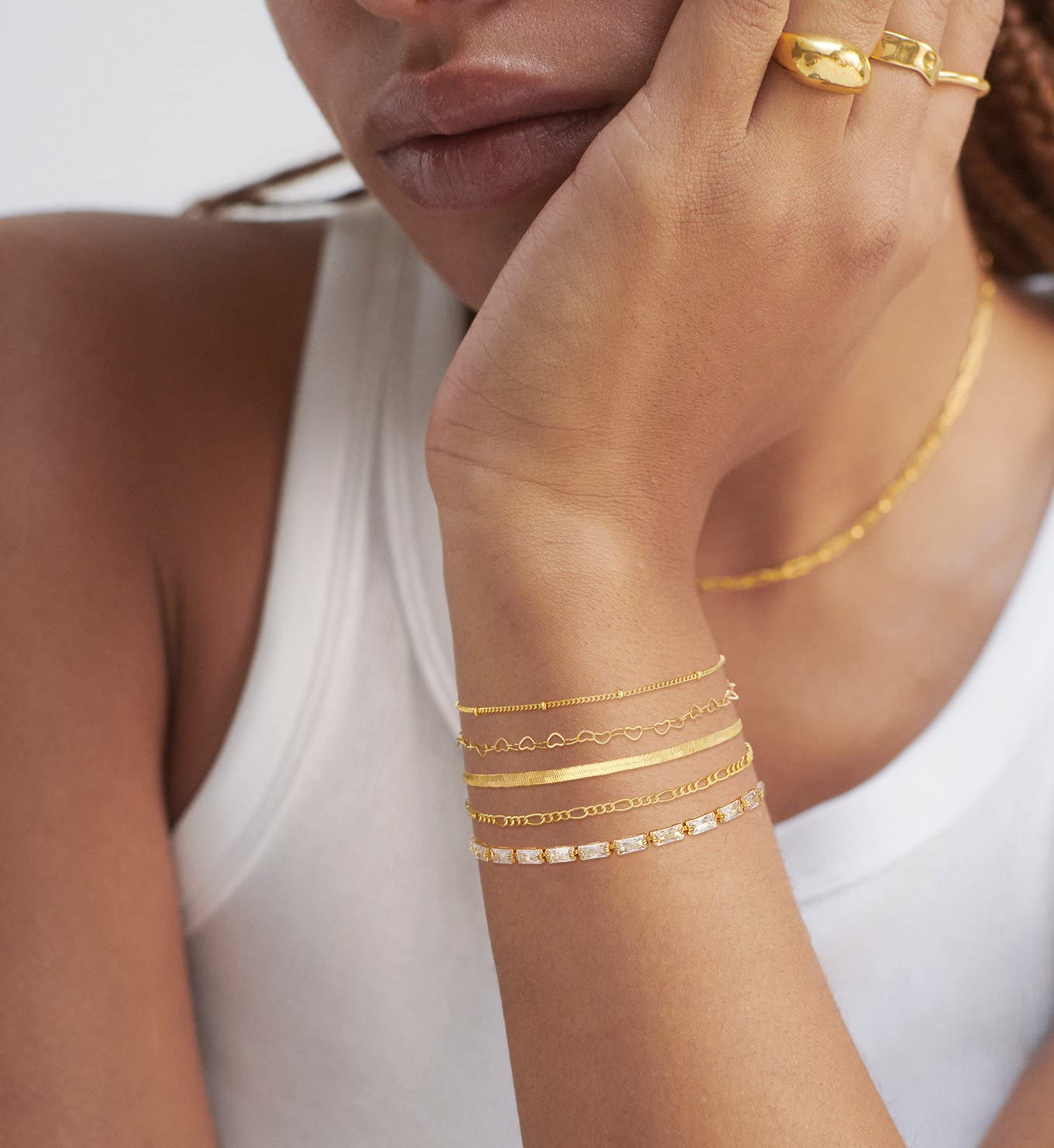 Trendy 14K Gold Plated Beaded Chain Bracelet Set for Women - Dainty Stackable Paperclip Bracelets, Thin Small Cute Jewelry Gift (Waterproof, Fashion Accessories) - Perfect for Daily Wear, Office, Date Night & Special Occasions