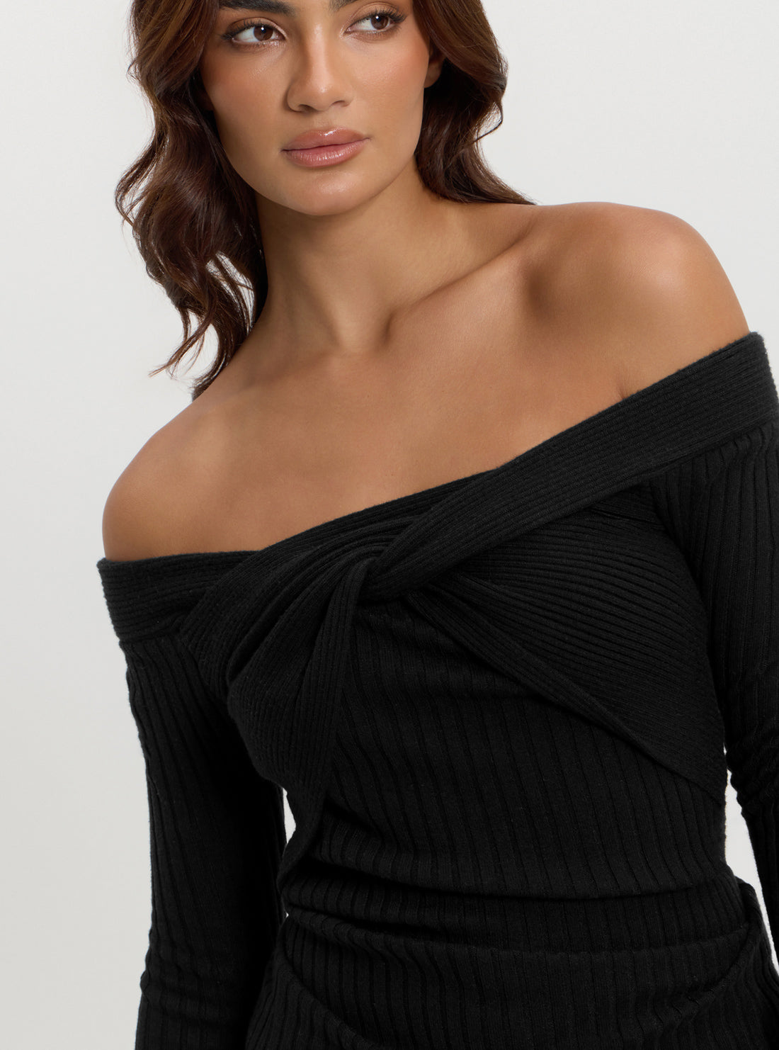 Black Milana Wrap Knit Top for Women - Soft Stretchy V-Neck Long Sleeve Shirt - Perfect for Work, Date Night & Casual Outfits