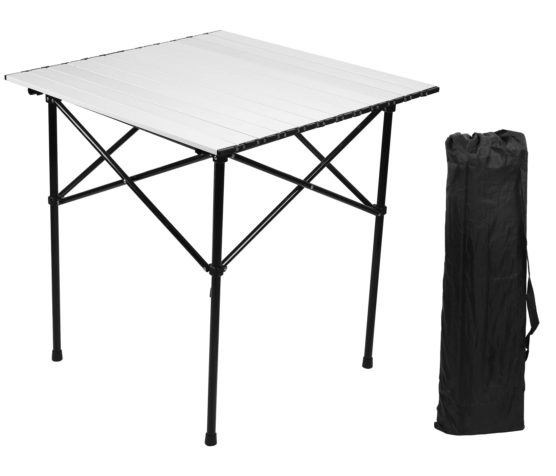 Portable Aluminum Folding Camping Table - Lightweight Roll Up Picnic Table with Carry Bag for Outdoor Camping, Beach, Fishing, BBQ (27.6x27.6x27.6 Inches) - Perfect for Backyard Parties, Tailgating & RV Travel
