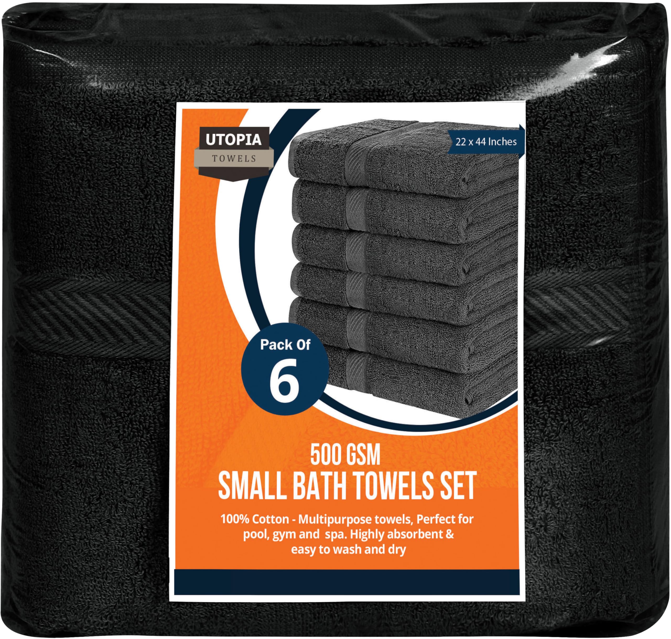Utopia Towels 6-Pack Medium Bath Towels - 100% Ring Spun Cotton (24x48 Inches) | Soft, Lightweight & Highly Absorbent Quick-Dry Towel Set | Perfect for Hotels, Spas, Bathrooms & Home Use (Black)