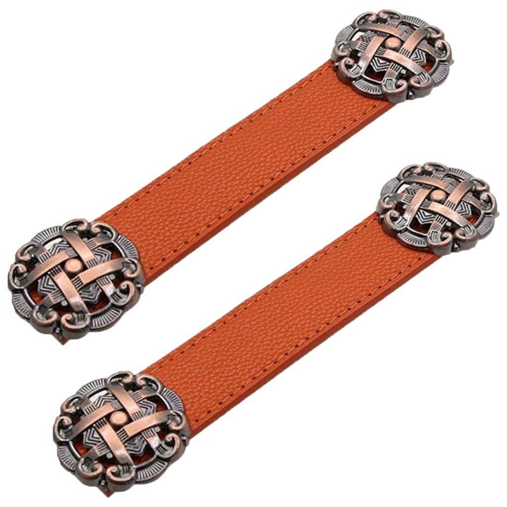 Vintage Orange Leather Cabinet Knobs & Drawer Pulls - Antique Style Handles for Cupboard, Dresser, Shoebox, Kitchen Furniture & Kids Room Decor - Perfect for Home Renovation & DIY Projects