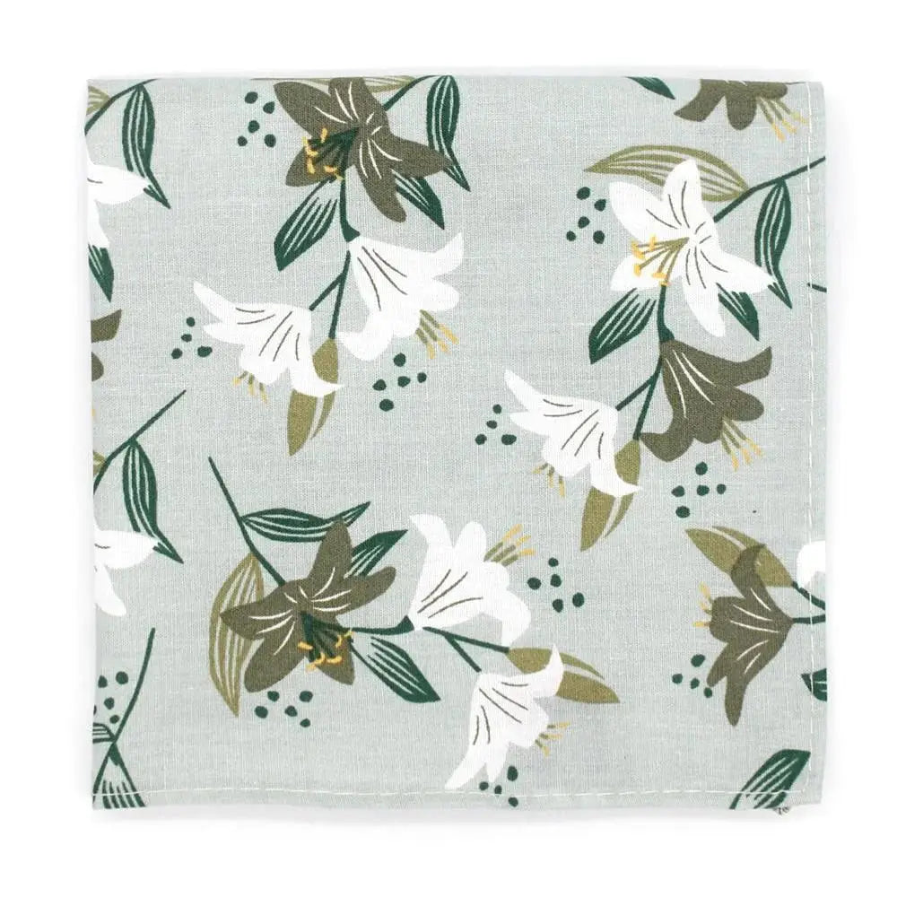 L A Smith Lilies Green On Sage Tie and Hank Set - Elegant Formal Accessories for Weddings, Prom & Special Occasions