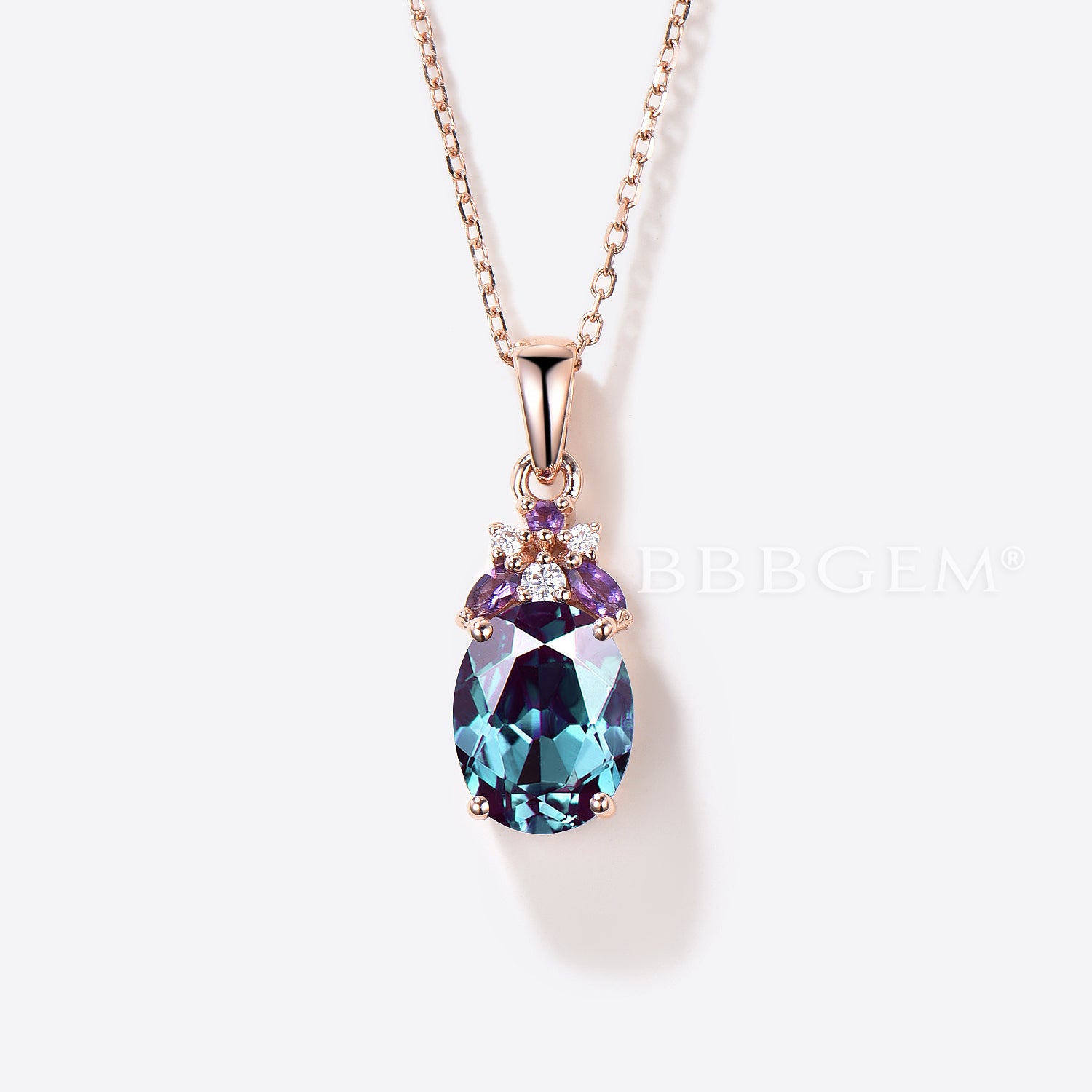 Oval Cut Color Changing Alexandrite Pendant with Amethyst Cluster Necklace | Elegant Jewelry for Weddings, Anniversaries & Special Occasions