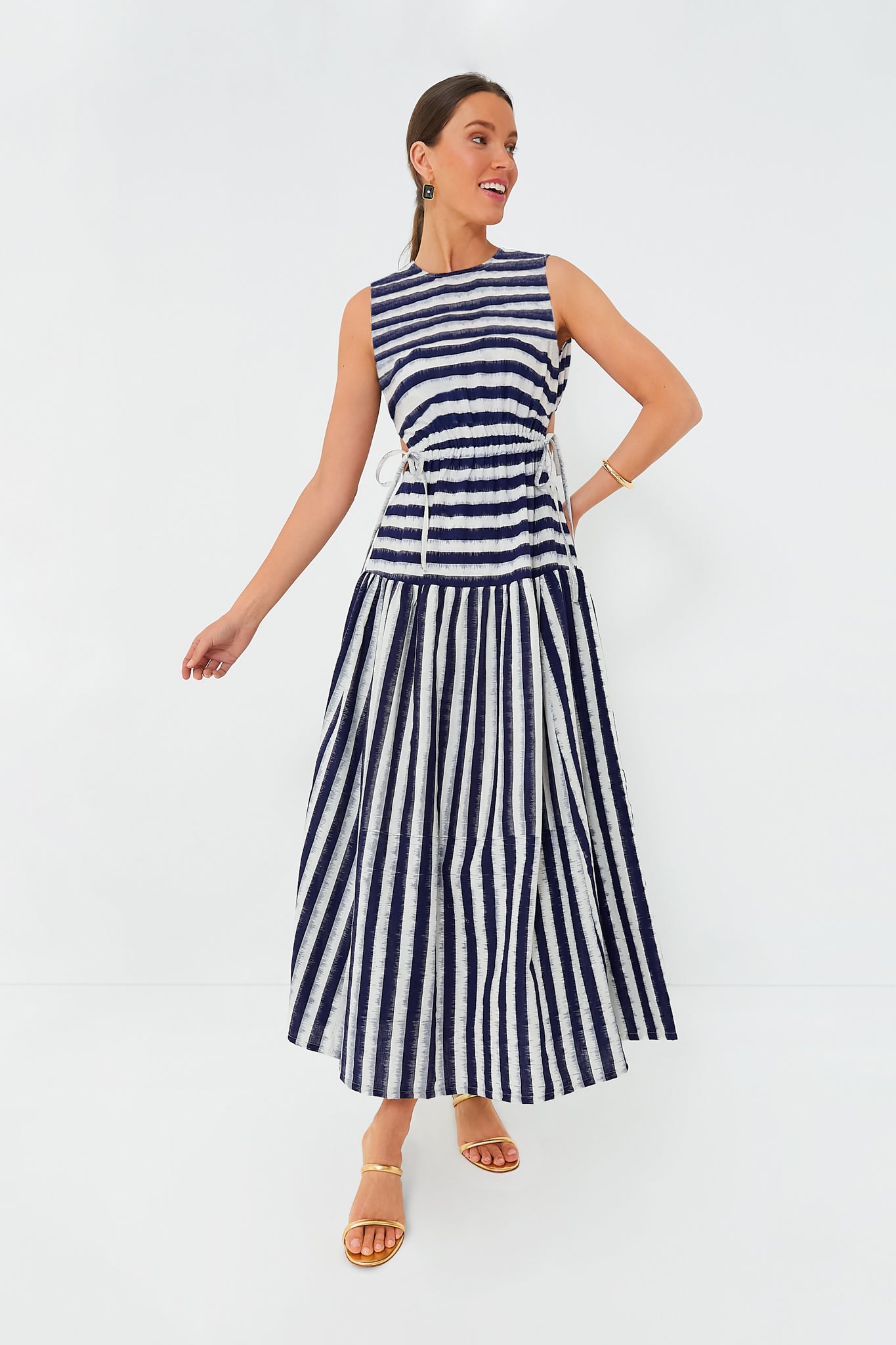 Blue Pulcheria Ikat Stripes Dress - Women's Boho Chic Maxi Dress for Beach Vacation, Summer Party & Casual Outings