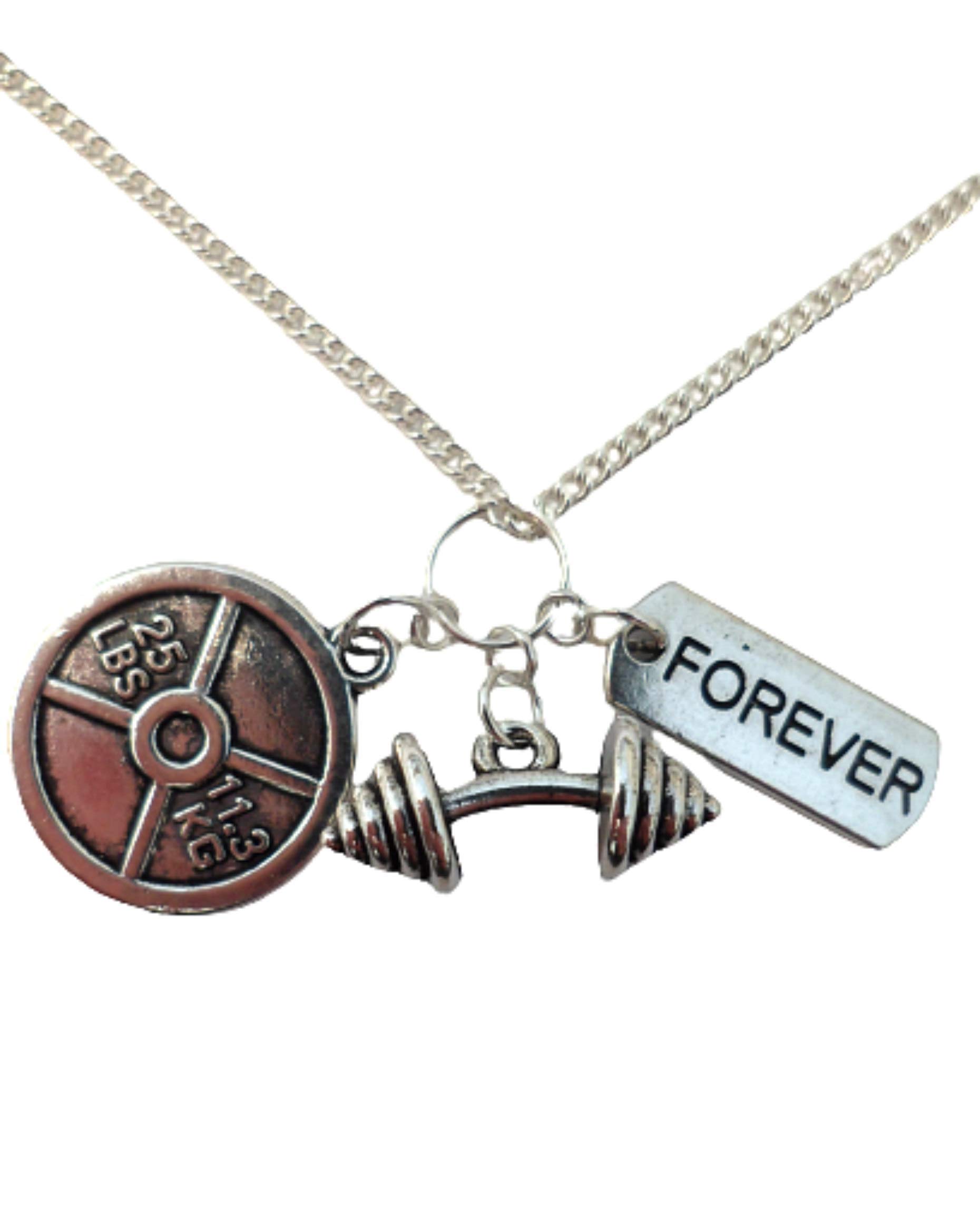 Sterling Silver Plated Necklace with Forever Tag Charm - Motivational Weightlifting Jewelry for Gym, Workout & Fitness Enthusiasts - Perfect Gift for Lifters & Athletes