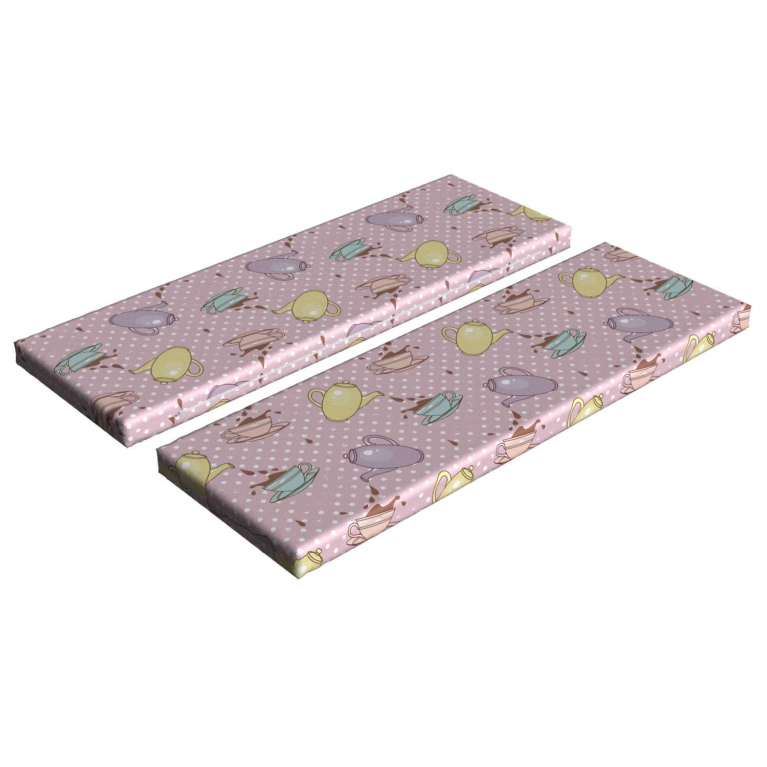 Ambesonne Tea Party Bench Cushion Set of 2 - Polka Dot Design with Vintage Teapot & Teacup Print, 45