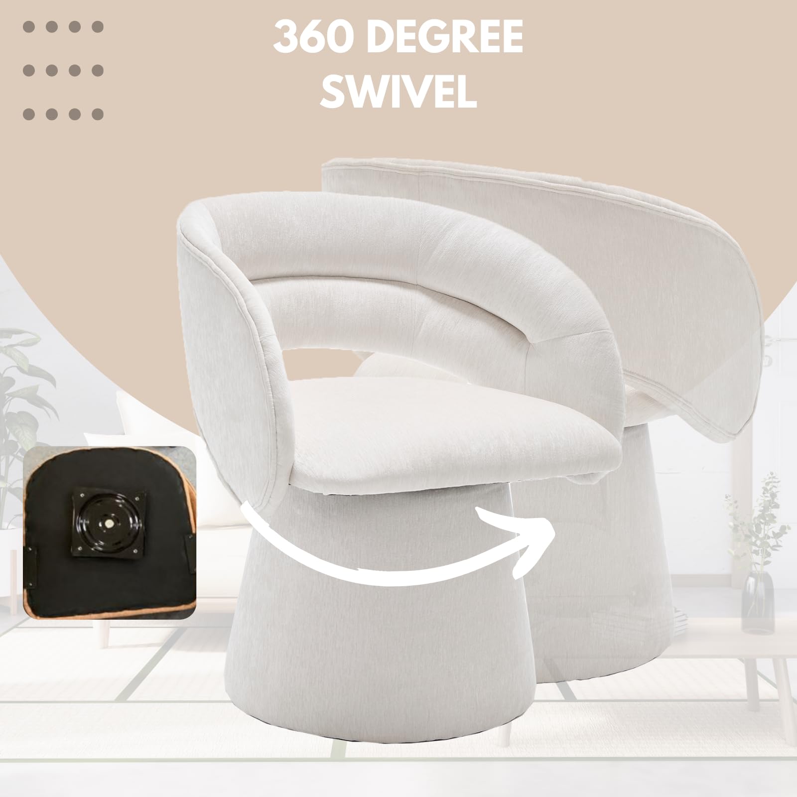Guyou Modern Swivel Barrel Dining Chairs Set of 4 - Upholstered Accent Chairs with Hollow Barrel Back, White Chenille Fabric for Dining Room, Living Room, Bedroom & Vanity | Perfect for Home Decor, Entertaining Guests & Cozy Seating