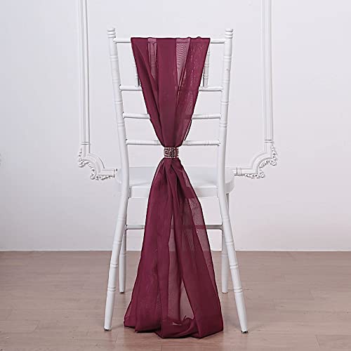 50 Burgundy Extra Wide Premium Chiffon Chair Sashes & Bows - Elegant Wedding, Party, Banquet Decorations for Chairs, Tables & Venue Decor