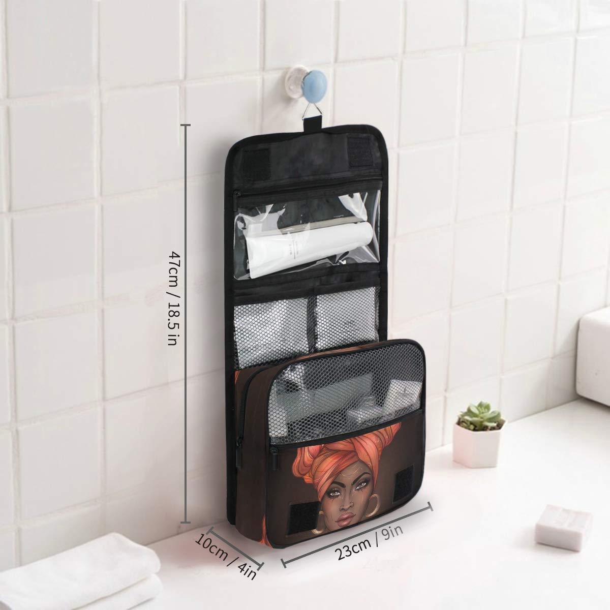 Portable Hanging Toiletry Bag for Travel - Waterproof Cosmetic Organizer with Sturdy Hook for Men & Women | Perfect for African American Women's Hair & Skin Care Products | Ideal for Camping, Gym & Vacation