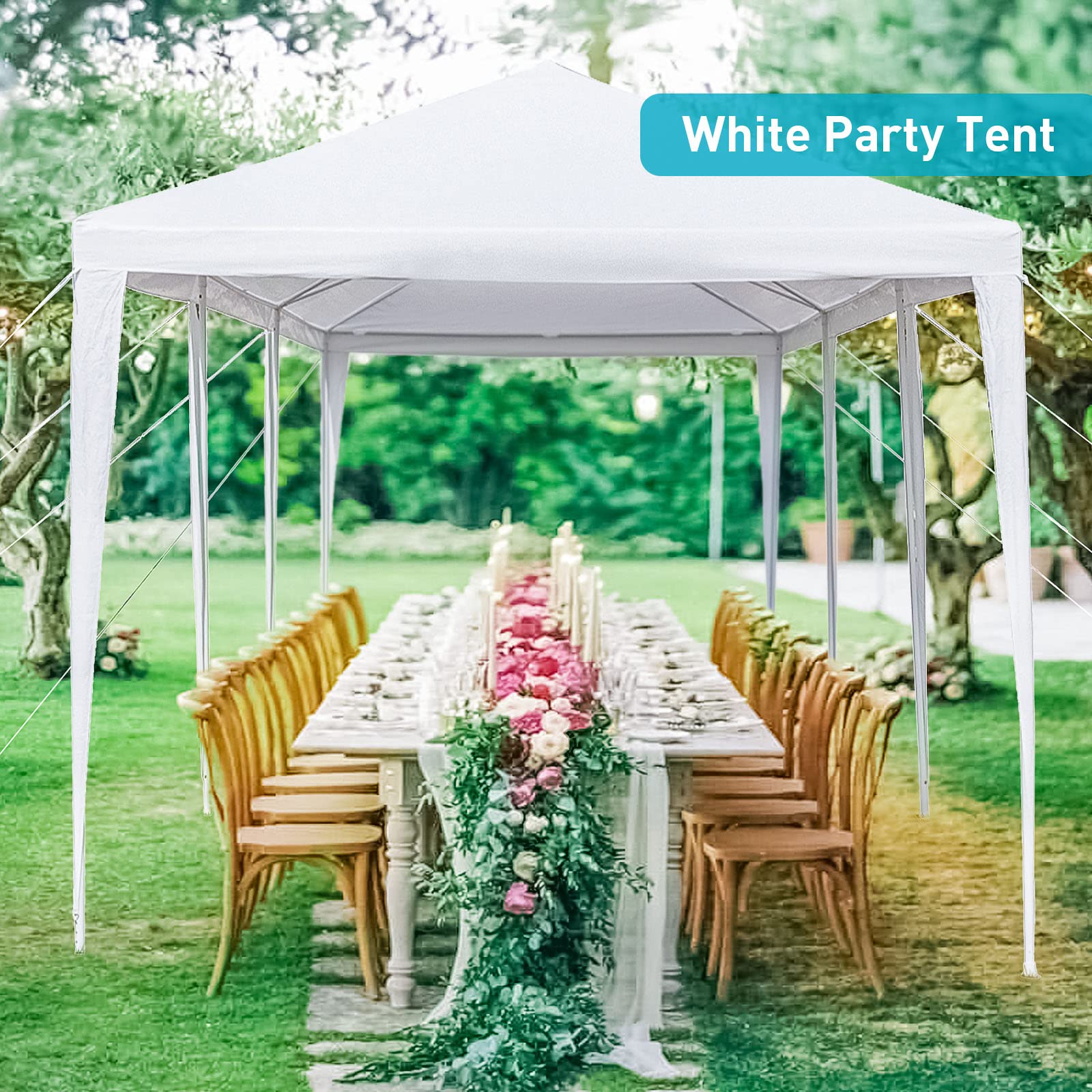 10'x30' White Outdoor Party Tent with 8 Removable Sidewalls & Transparent Windows - Large Wedding, Birthday Canopy Tent for Garden, Patio, Backyard Events - Perfect for Outdoor Gatherings, BBQ Parties & Festivals