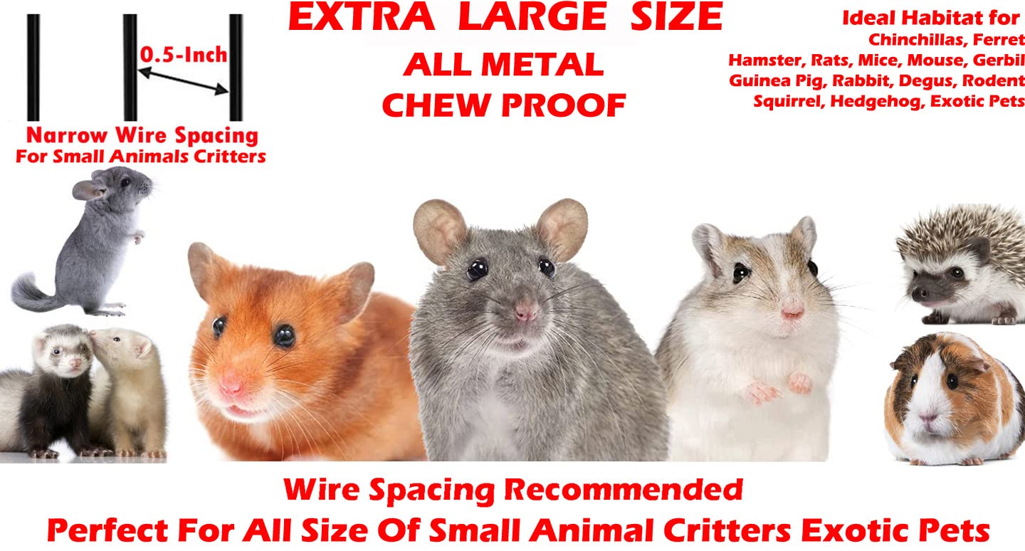 Extra Large 5-Tier Wrought Iron Small Animal Cage - Chew-Proof Metal Enclosure for Ferrets, Squirrels, Chinchillas & Sugar Gliders | Easy-Clean Pull-Out Tray & Removable Rolling Stand | Perfect for Small Pet Homes, Play Areas & Vet Clinics