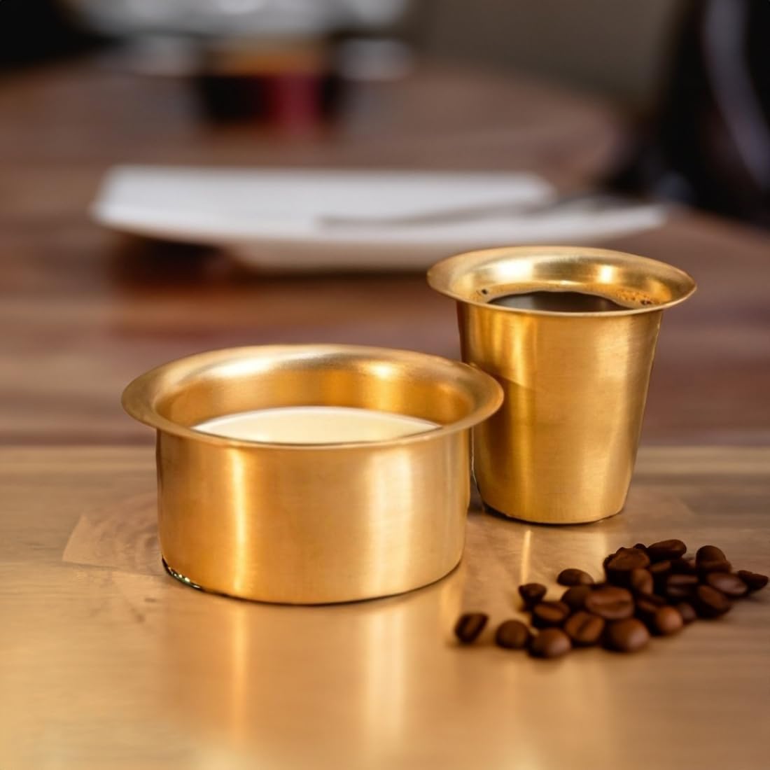 KC Brass Dabara Set - Traditional South Indian Coffee & Tea Glass Tumbler (120ml Capacity) for Authentic Filter Coffee Experience at Home | Handcrafted Brassware for Indian Tea Ceremony & Daily Use