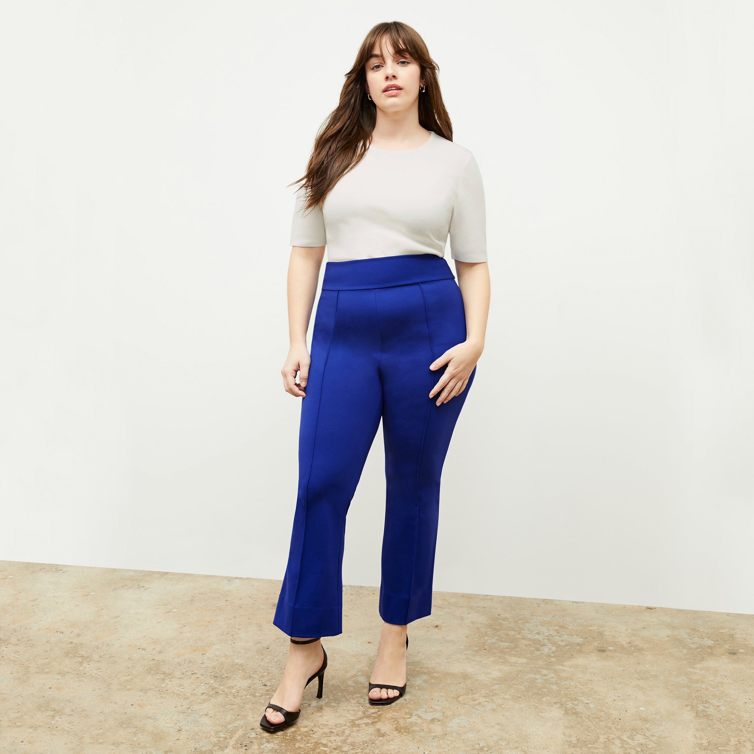 Allyn Kick Flare Pant - Butter Ponte Fabric in Electric Blue | Women's Stretchy Bootcut Pants for Work & Casual Wear