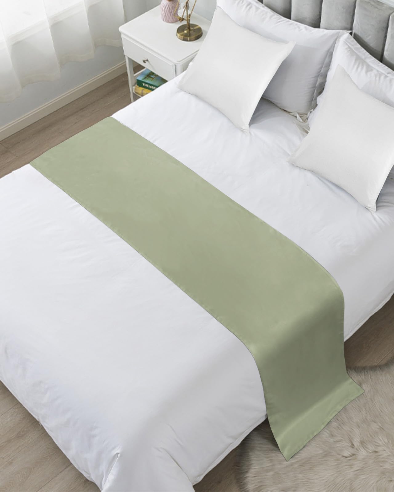 Luxury Sage Green Bed Runner for Twin Size Bed - 71x20 Inch Farmhouse Decorative Bed Scarf Throw for Foot of Bed - Hotel & Home Bedding Protector Slipcover | Perfect for Guest Rooms, Master Bedrooms & Airbnb Styling