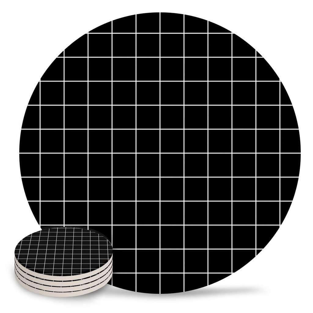 Black Minimalist Round Ceramic Coasters Set of 8 - Absorbent Table Mats for Coffee & Kitchen - Elegant Home Decor Accessories for Dining, Office, and Party Use