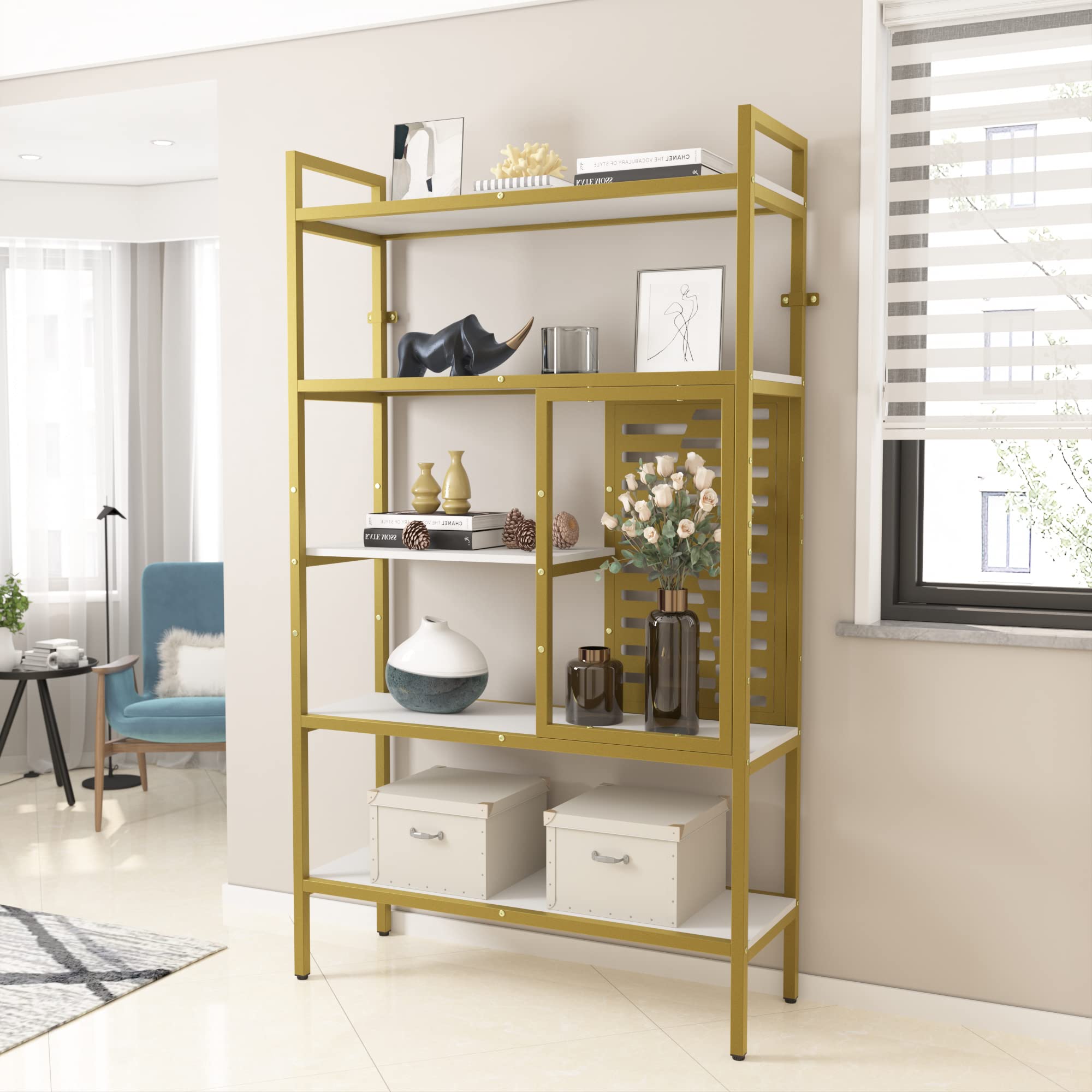 Weehom 5-Tier Adjustable Industrial Bookshelf - Wood & Metal Bookcase with Open Design - Tall Standing Display Shelf for Living Room, Bedroom, Kitchen - Perfect for Home Office, Dorm Storage & Retail Display