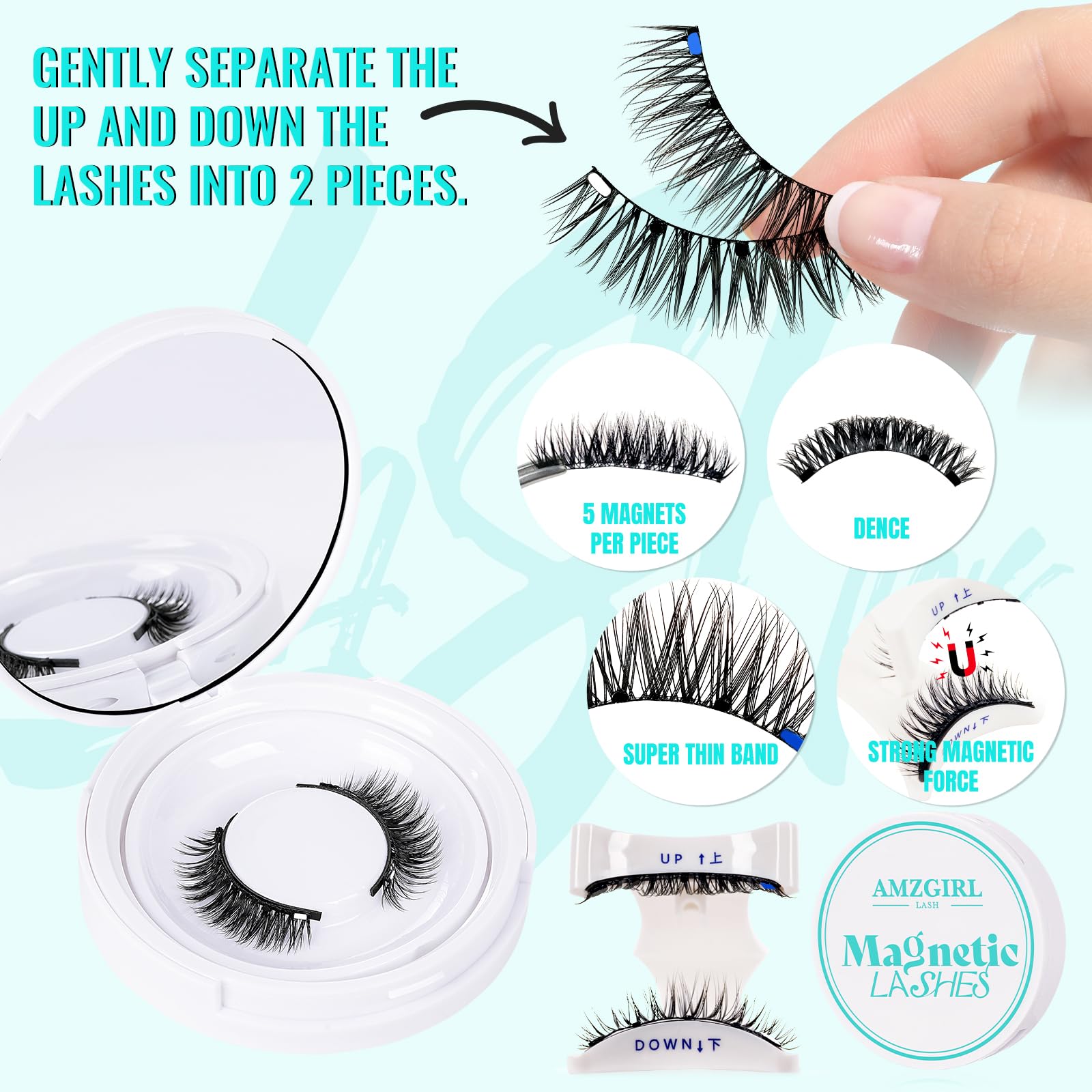 Fluffy Magnetic False Eyelashes Kit - Reusable No Glue Eyelash Extensions with Applicator, Wispy Cluster Lashes with Strong Magnets (1 Pair Dense Style) - Perfect for Daily Wear, Special Occasions & Lash Enthusiasts
