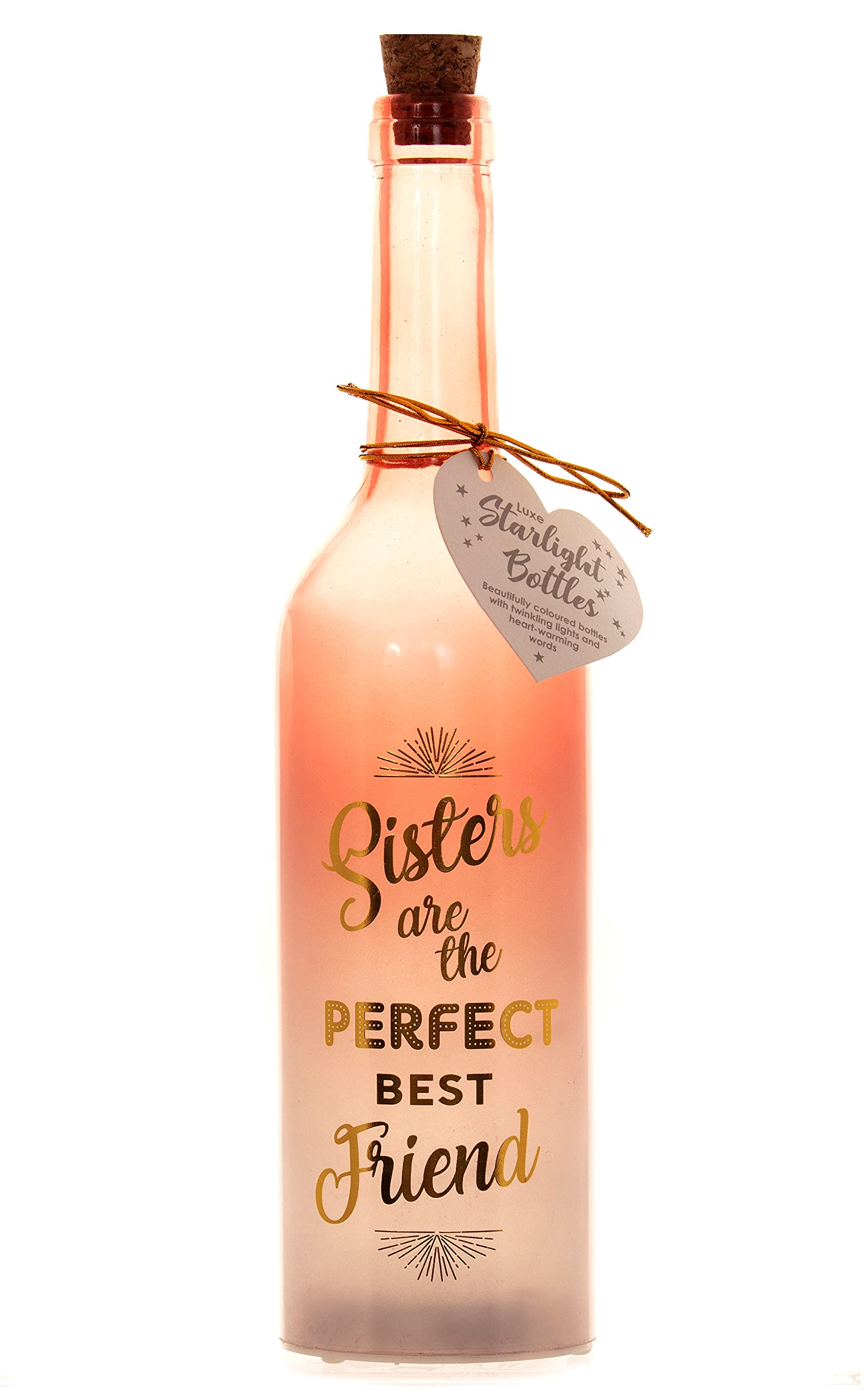 Boxer Gifts Sisters Best Friend Light-Up LED Starlight Bottle - Soft Coral, Perfect Birthday Gift for Sister, Bedroom Night Light for Kids & Teens