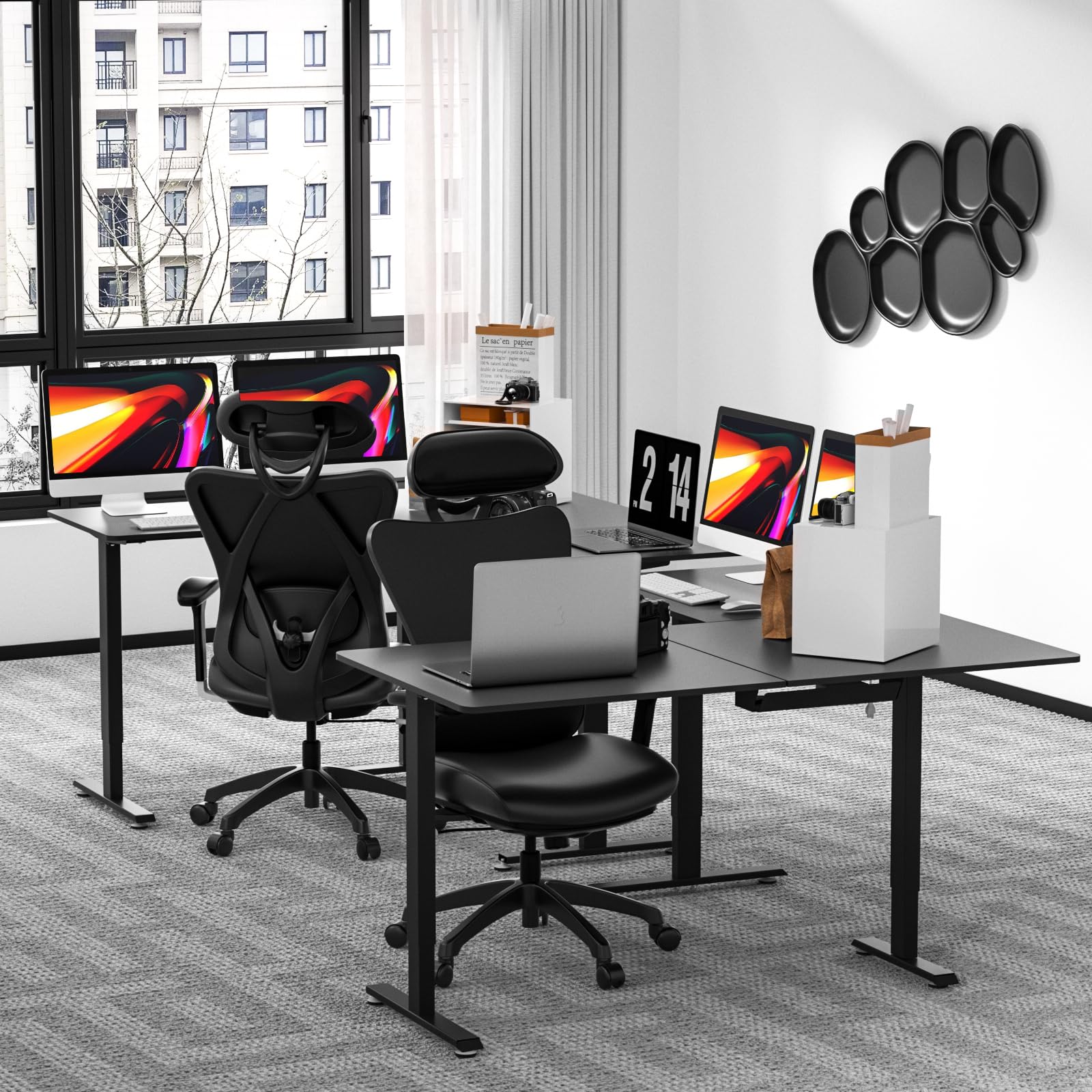 Upgrade 63 x 55 Inch L-Shaped Electric Standing Desk - Adjustable Height Corner Computer Desk for Home Office & Gaming | Ergonomic Sit Stand Workstation for Small Spaces & Multiple Monitors Setup